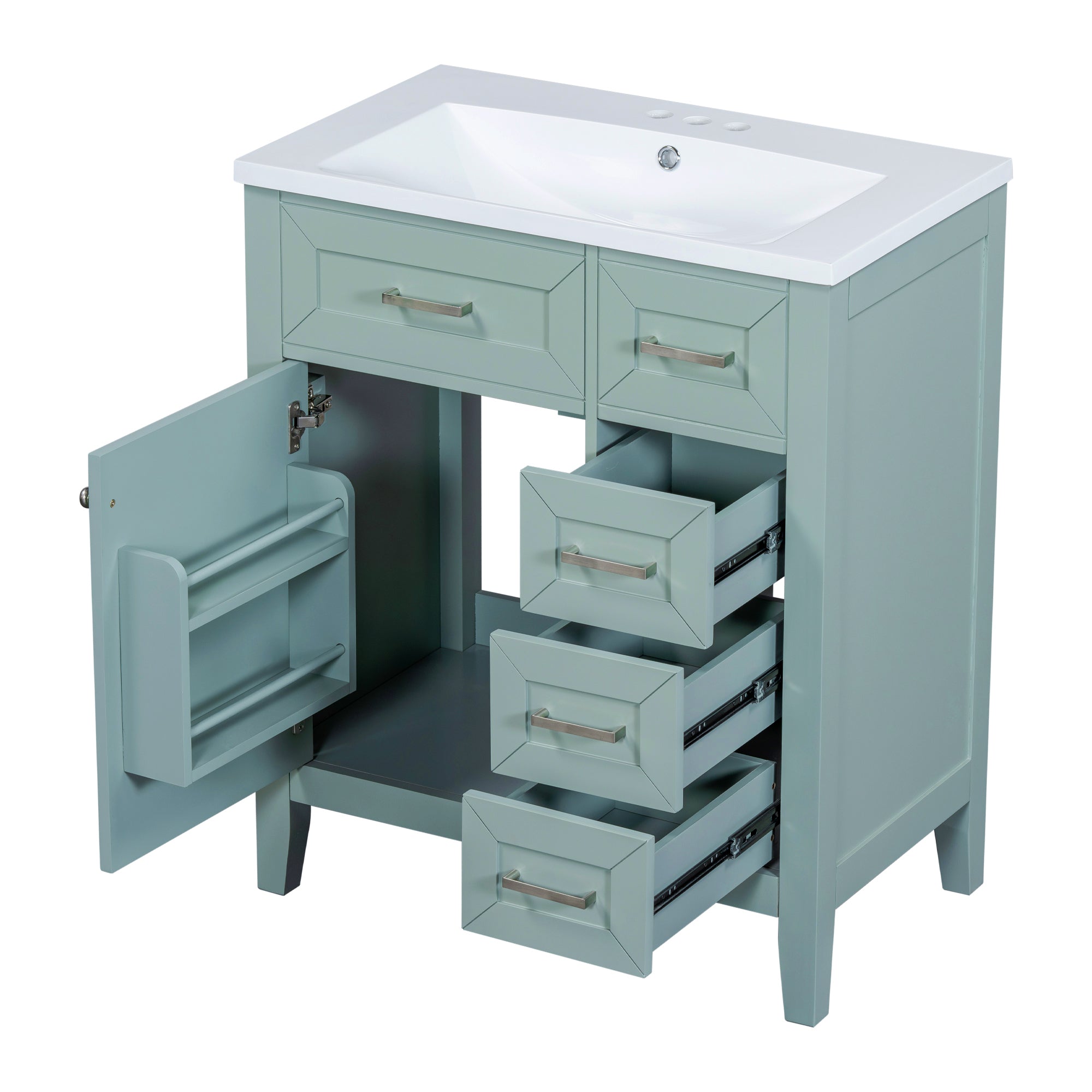 30" Bathroom Vanity with Sink Combo, Green Bathroom Cabinet with Drawers, Solid Frame and MDF Board (Old Sku:N725S999222F)