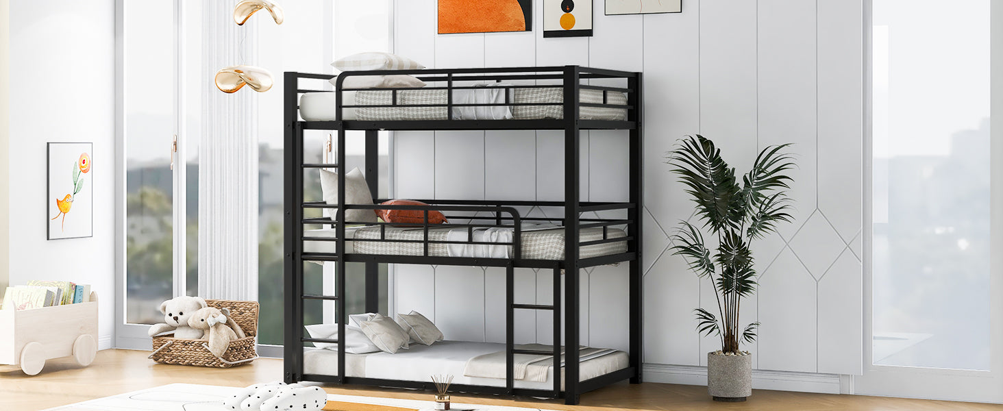 Metal Twin Size Triple Bunk Bed, Black(Old SKU: SM000230AAB-1)