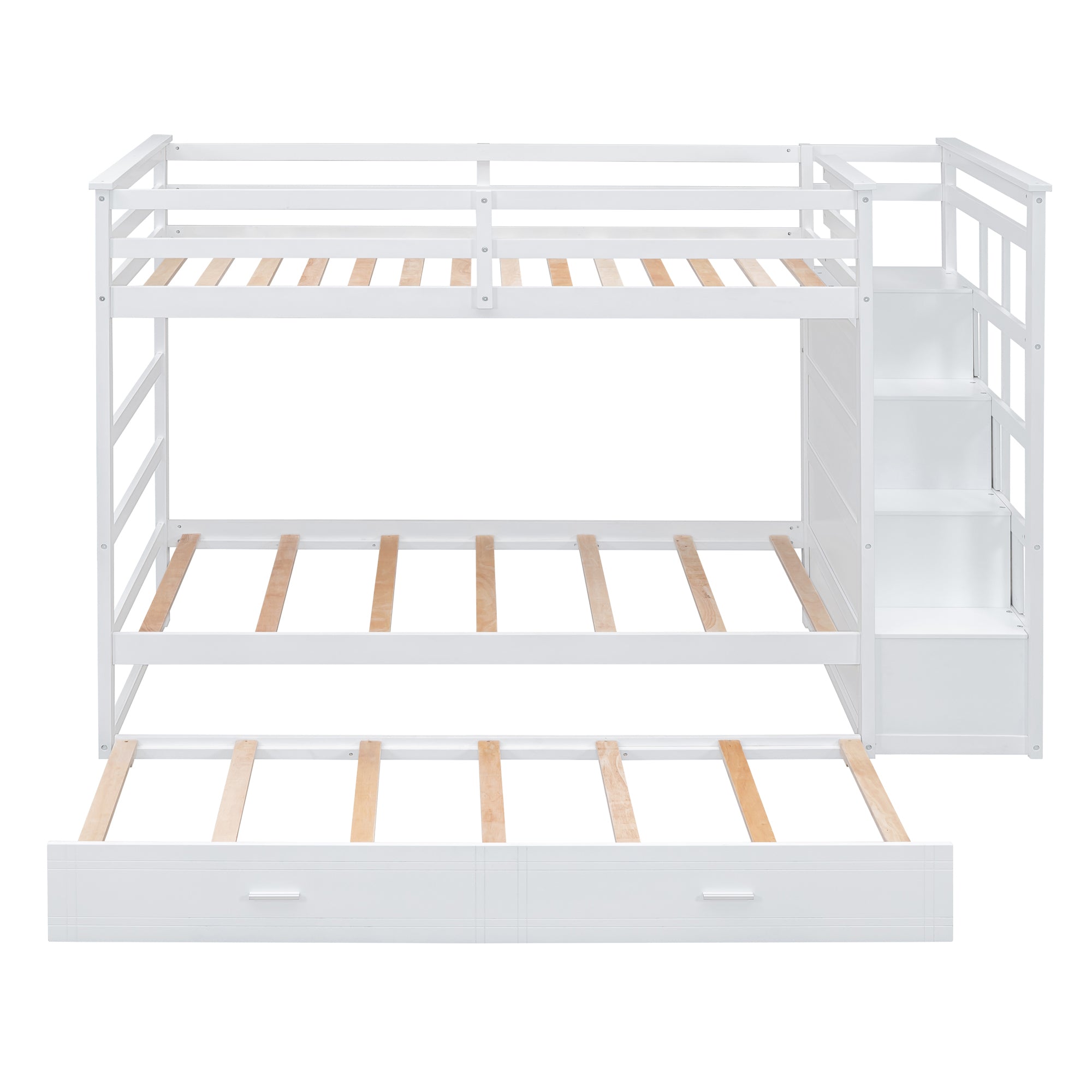 Twin Over Twin Bunk Bed with Trundle and Staircase,White(OLD SKU:LT000068AAK)