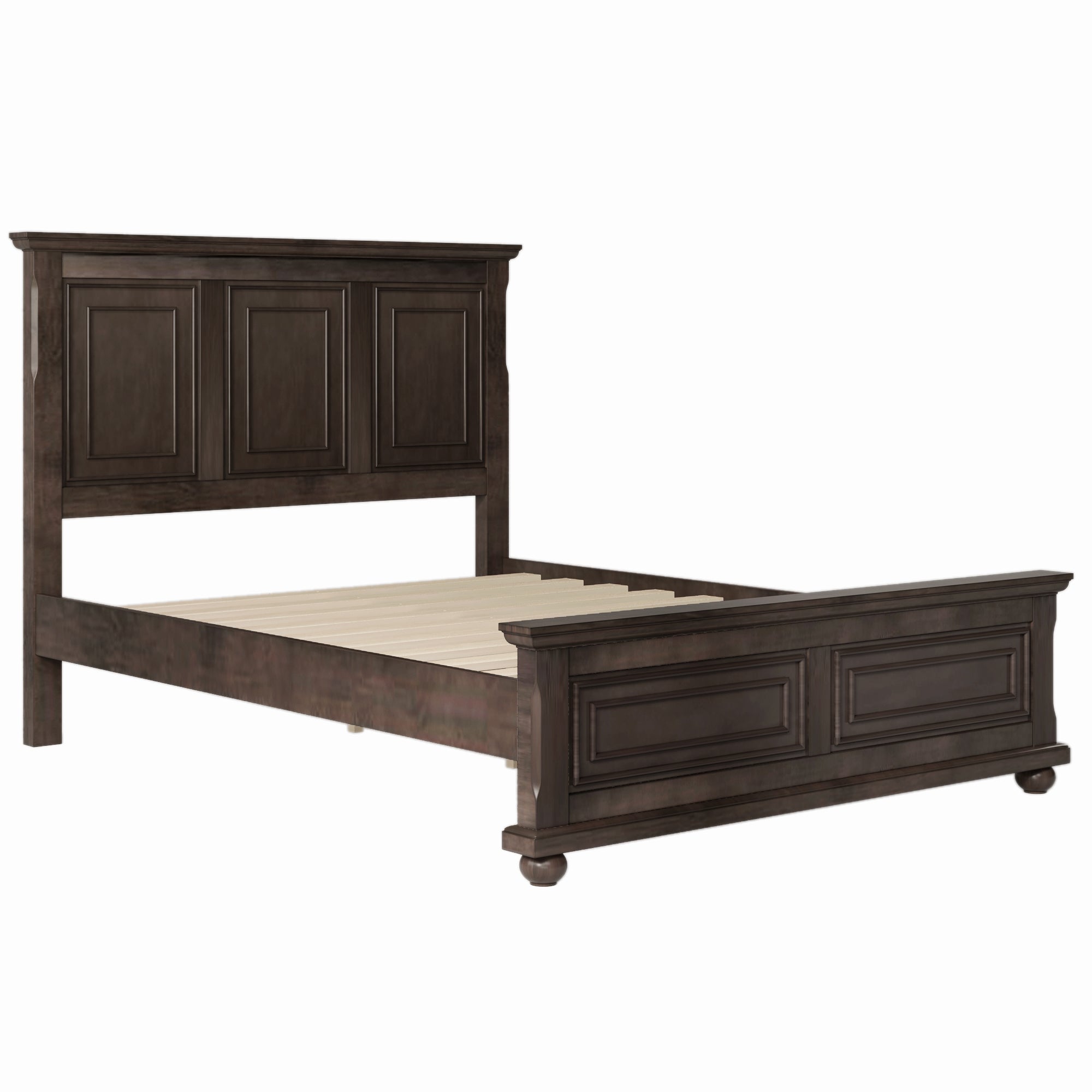 Traditional Town and Country Style Pinewood Vintage King Bed, Rich Brown