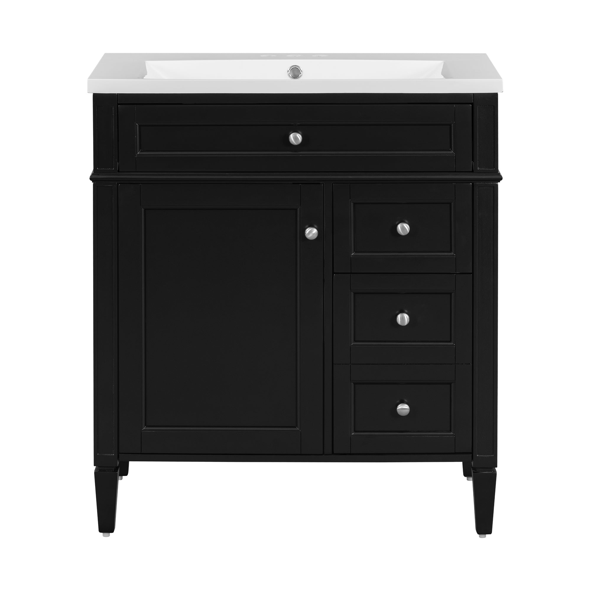 30'' Bathroom Vanity with Top Sink, Modern Bathroom Storage Cabinet with 2 Drawers and a Tip-out Drawer, Single Sink Bathroom Vanity