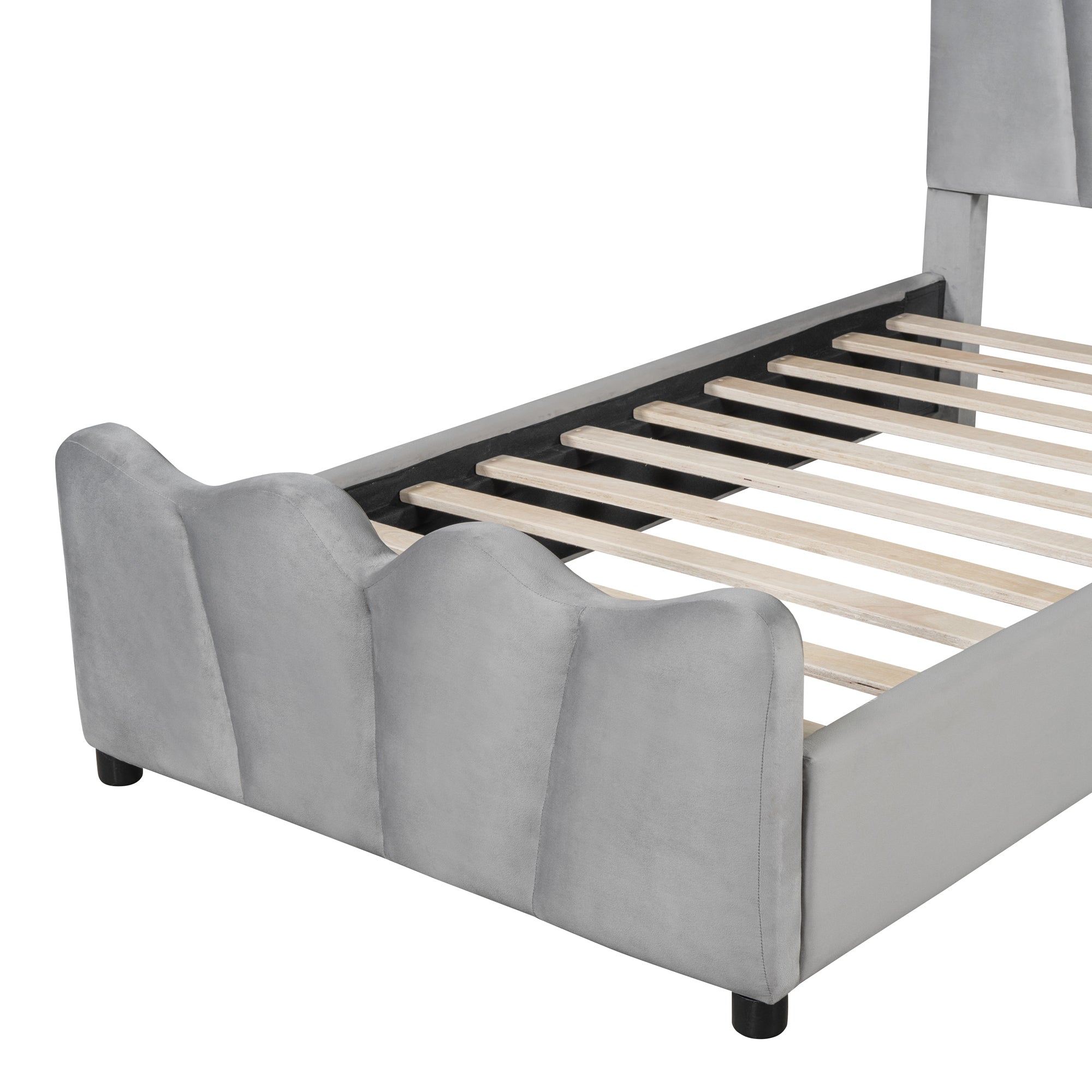 Twin Size Upholstered Platform Bed Velvet Upholstered Bed, Gray