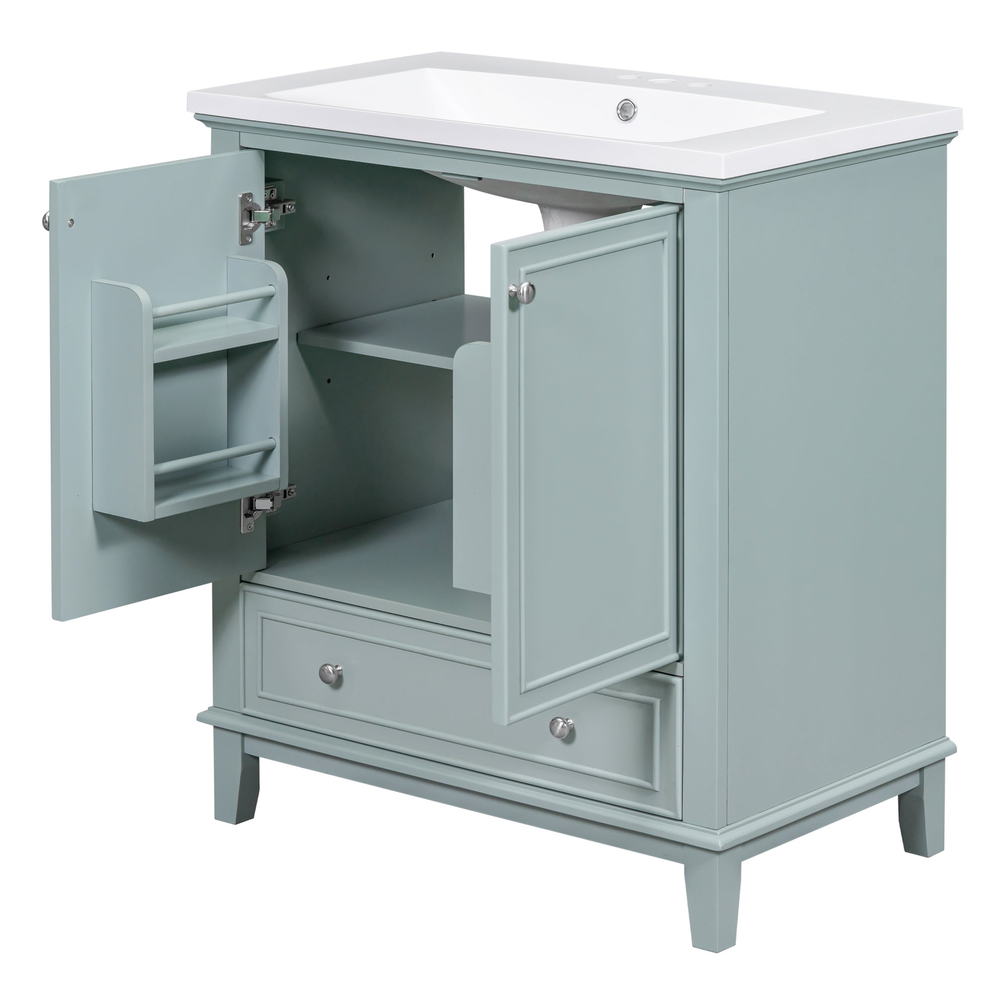 30" Bathroom Vanity with Sink Combo, Multi-functional Bathroom Cabinet with Doors and Drawer, Solid Frame and MDF Board, Green (Old Sku:SY999606AAC)