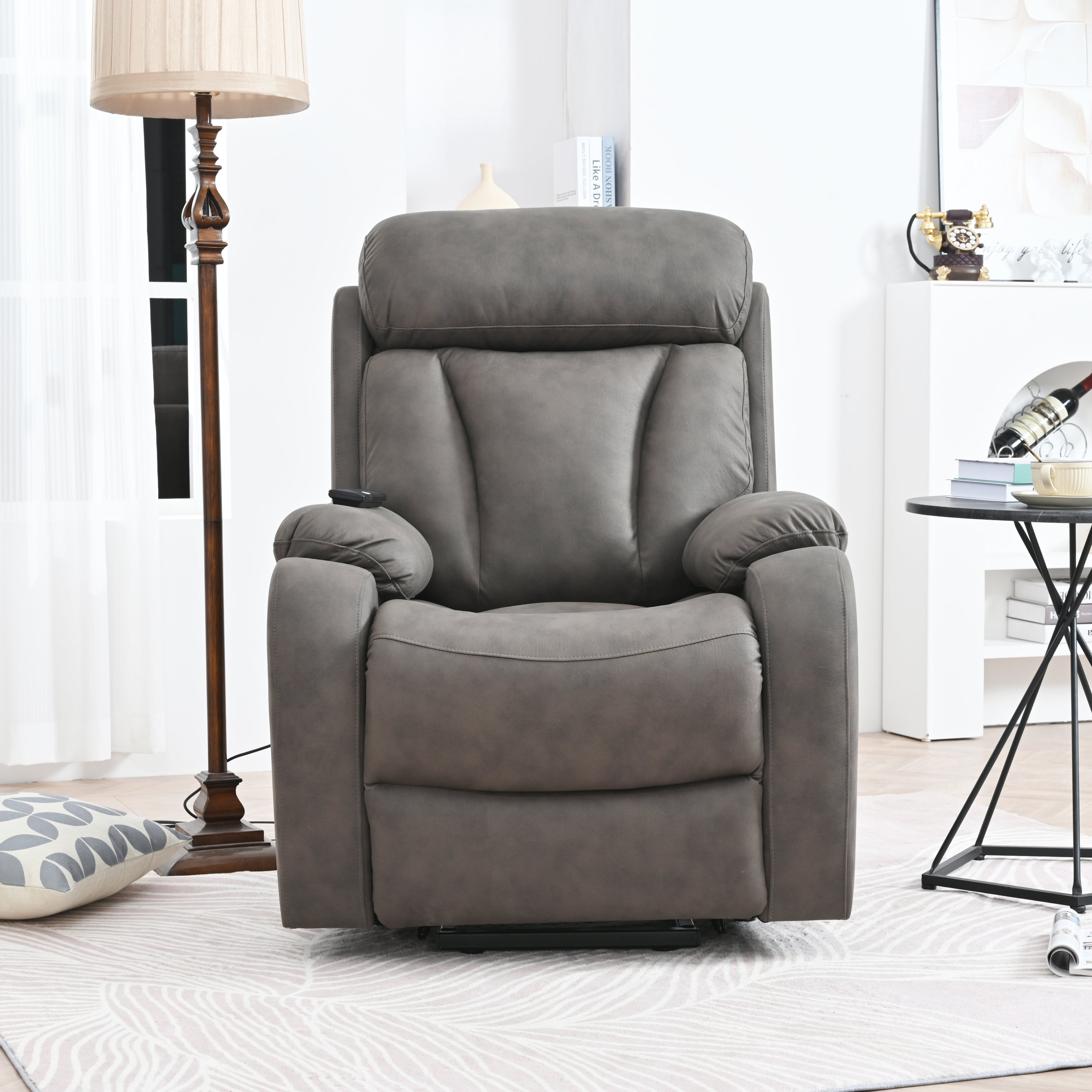 Lift Chair Recliner for Elderly Power Remote Control Recliner Sofa Relax Soft Chair Anti-skid Australia Cashmere Fabric Furniture Living Room(Dark Gray)