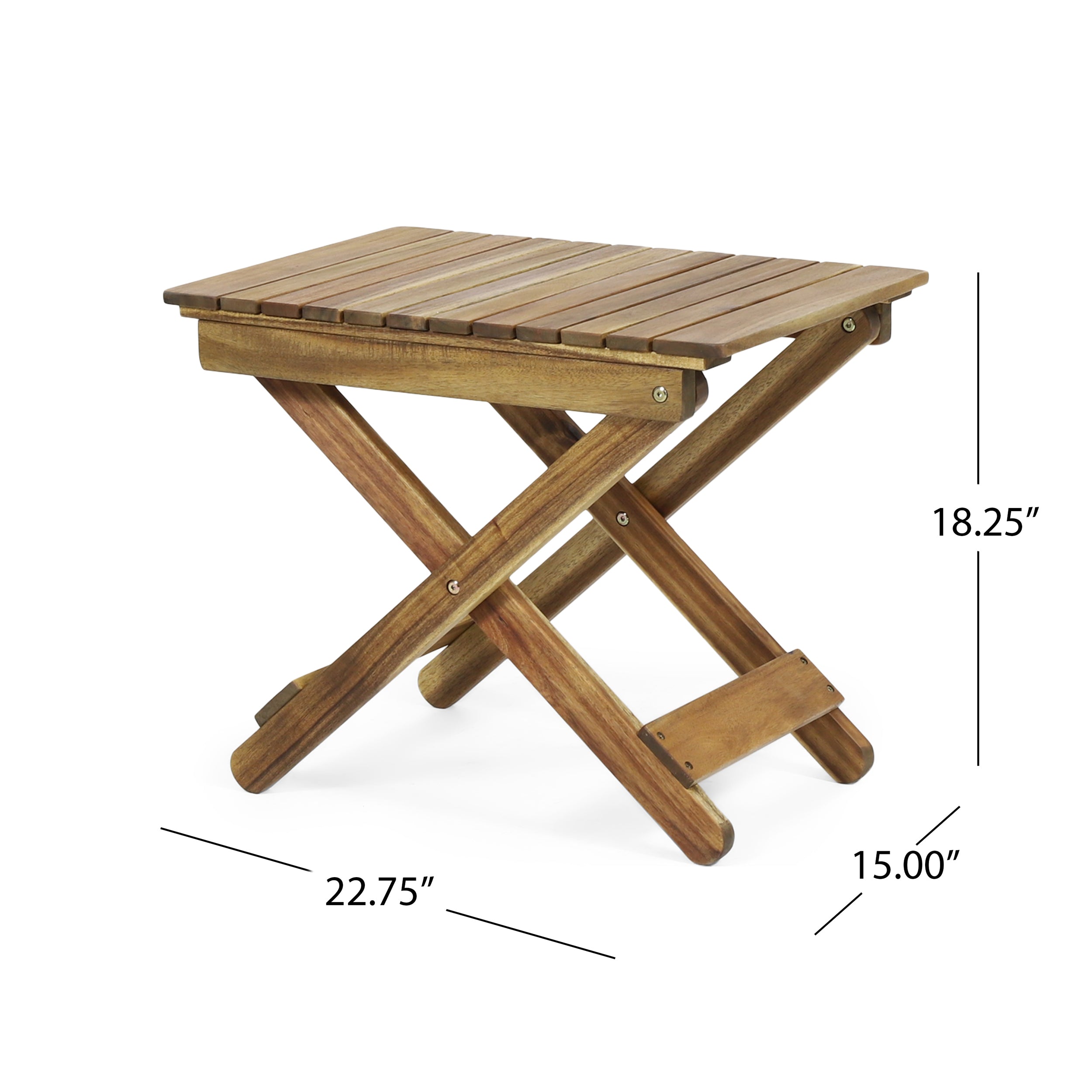 Outdoor Folding Wooden Side Table, Natural, 15"D x 22.75"W x 18.25"H