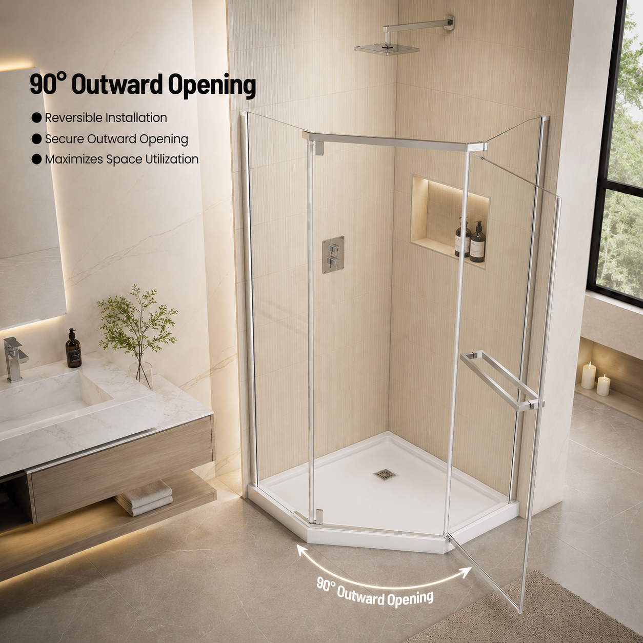 36 x 72 in Neo-Angle Corner Shower Door showing glass door detail