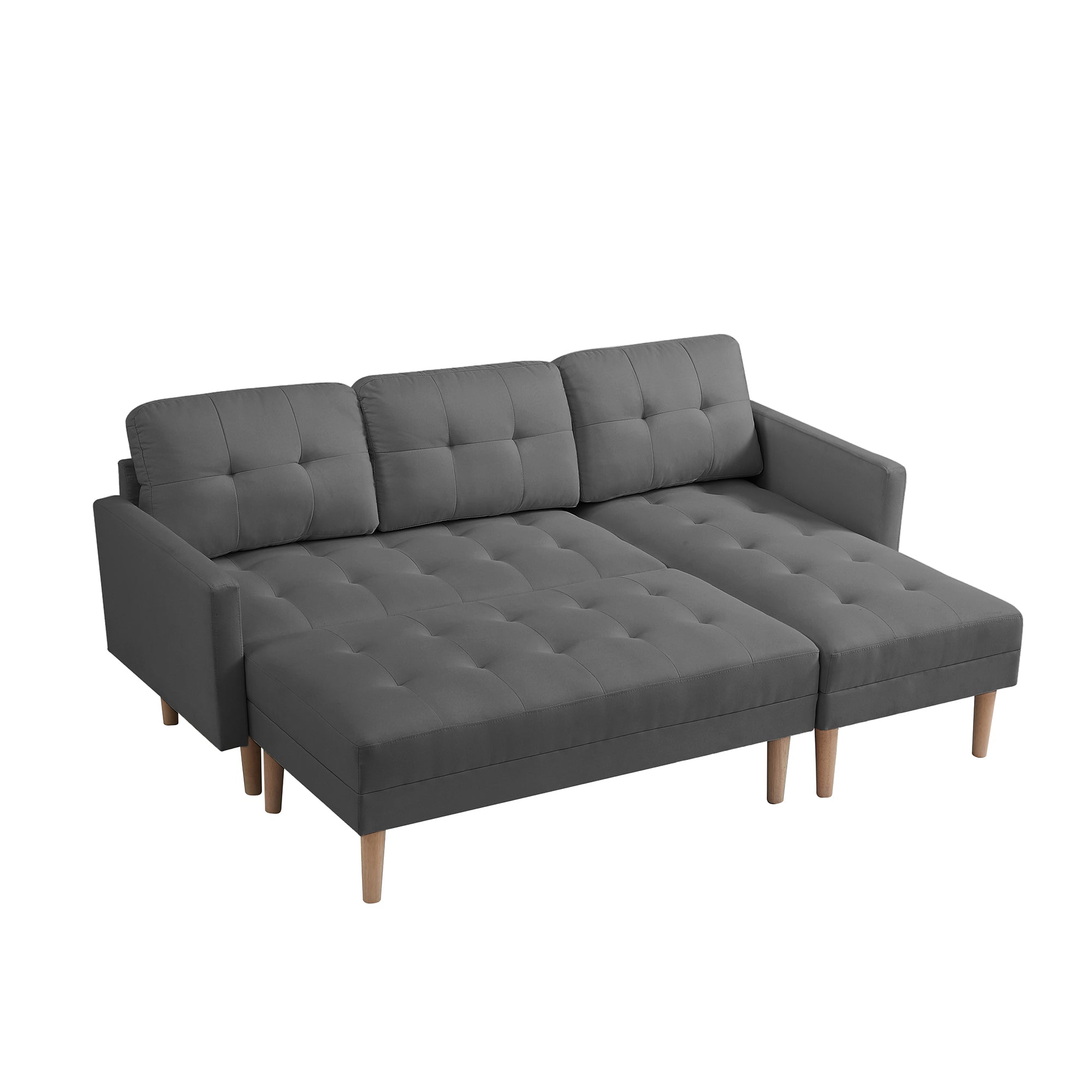 GREY Fabric Right Facing Sectional Sofa Bed , L-shape Sofa Chaise Lounge with Ottoman Bench