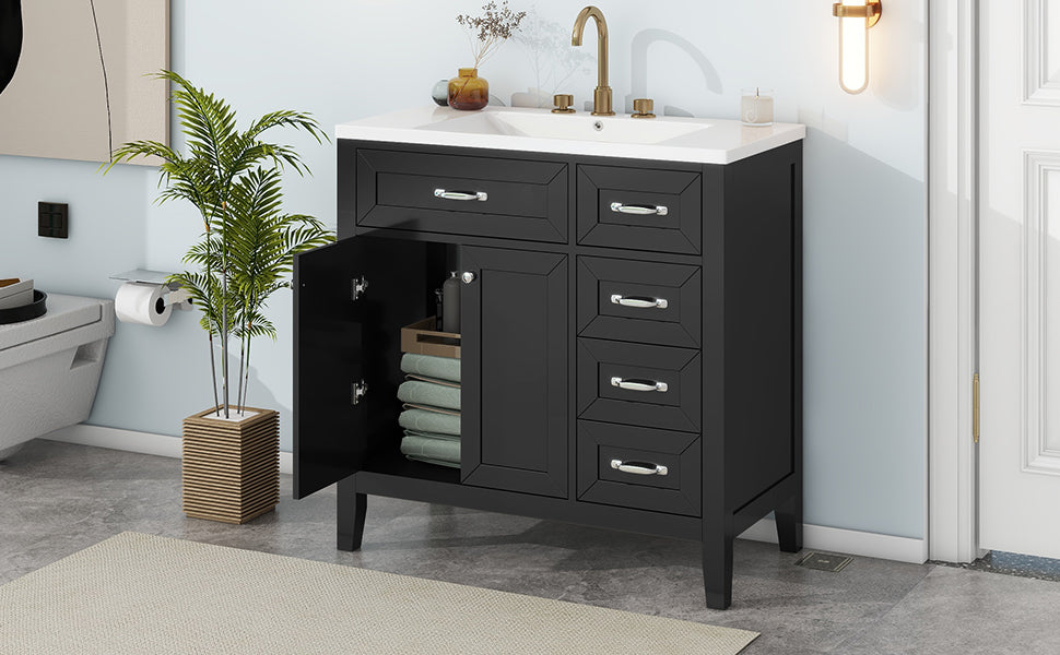 36" Bathroom Vanity with Sink Combo, Black Bathroom Cabinet with Drawers, Solid Frame and MDF Board (Old Sku:JL000007AAB)