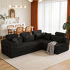 Black corduroy L-shape modular sectional sleeper sofa, front view