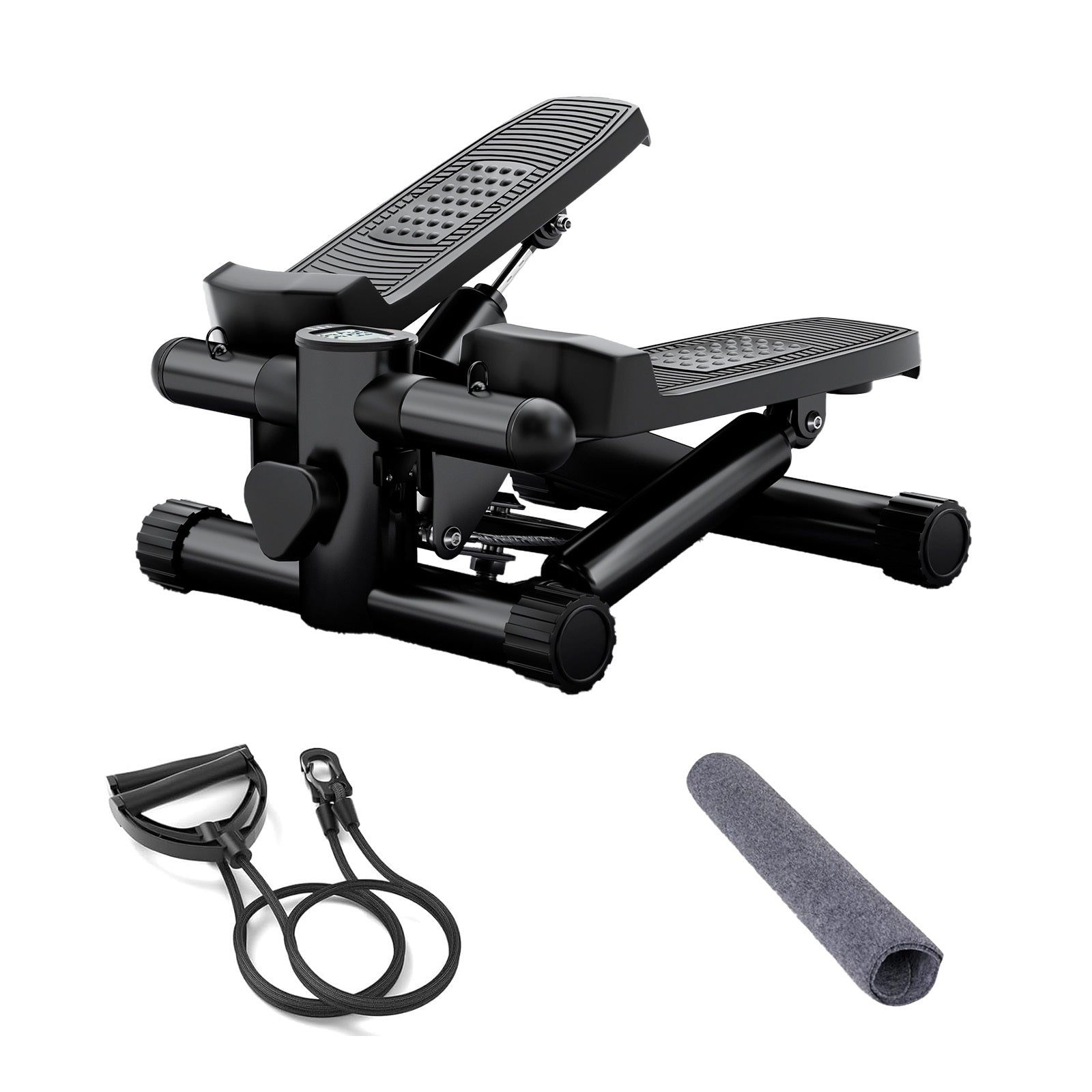 Mini Fitness Stepper, Hydraulic Fitness Stepper with Resistance Bands and Display, Silent Design, Weight Capacity 300LBS, Portable Stepper for Total Body Workout,11.3"L x 12.6"W x 7.8"H,Black