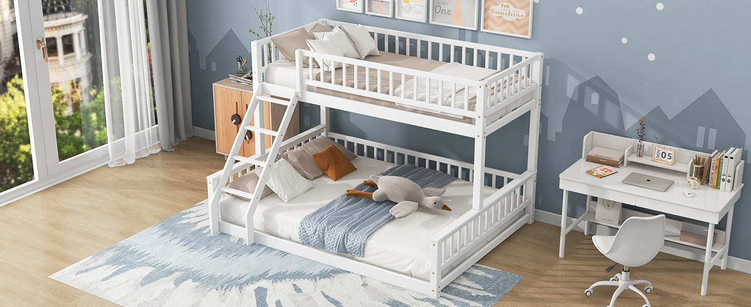 Twin XL over Queen Bunk Bed with Ladder, White — supplier product image 1