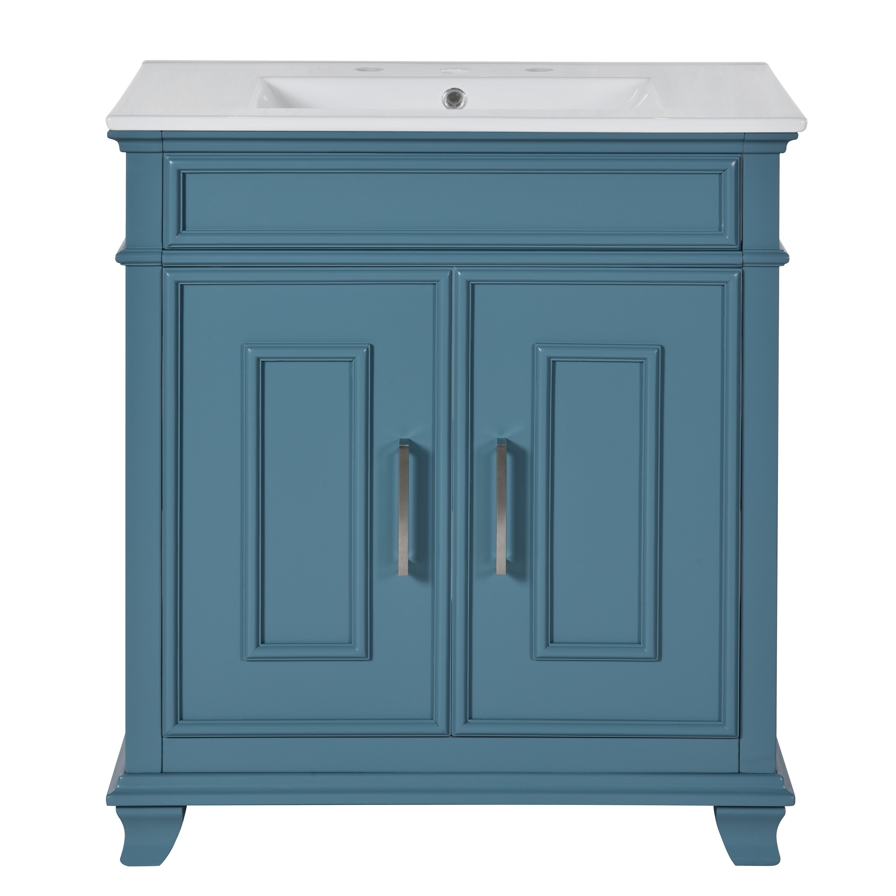 30 Inch Bathroom Vanity with Ceramic Sink, Freestanding Bathroom Vanity Set with Storage Shelf, Storage Cabinet for Bathroom, Solid Wood Frame Bathroom Cabinet, Blue