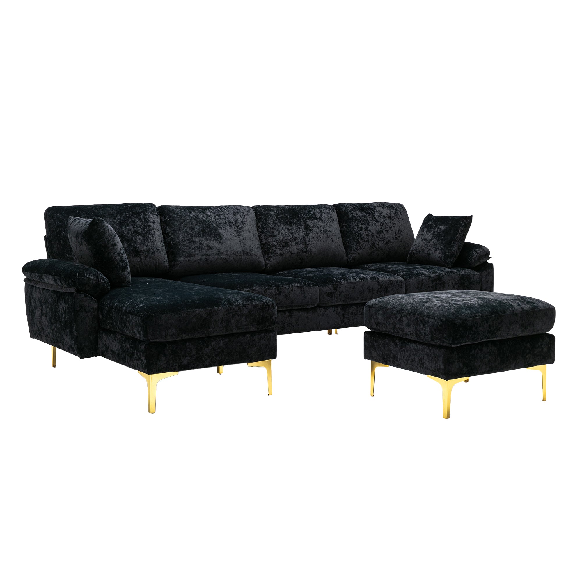 COOLMORE U-shape sectional sofa  with Ottoman , Reversible Sofa Couch for Living Room,Spacious Furniture,Durable Couch Removable and machine washable cover (Black Velvet)