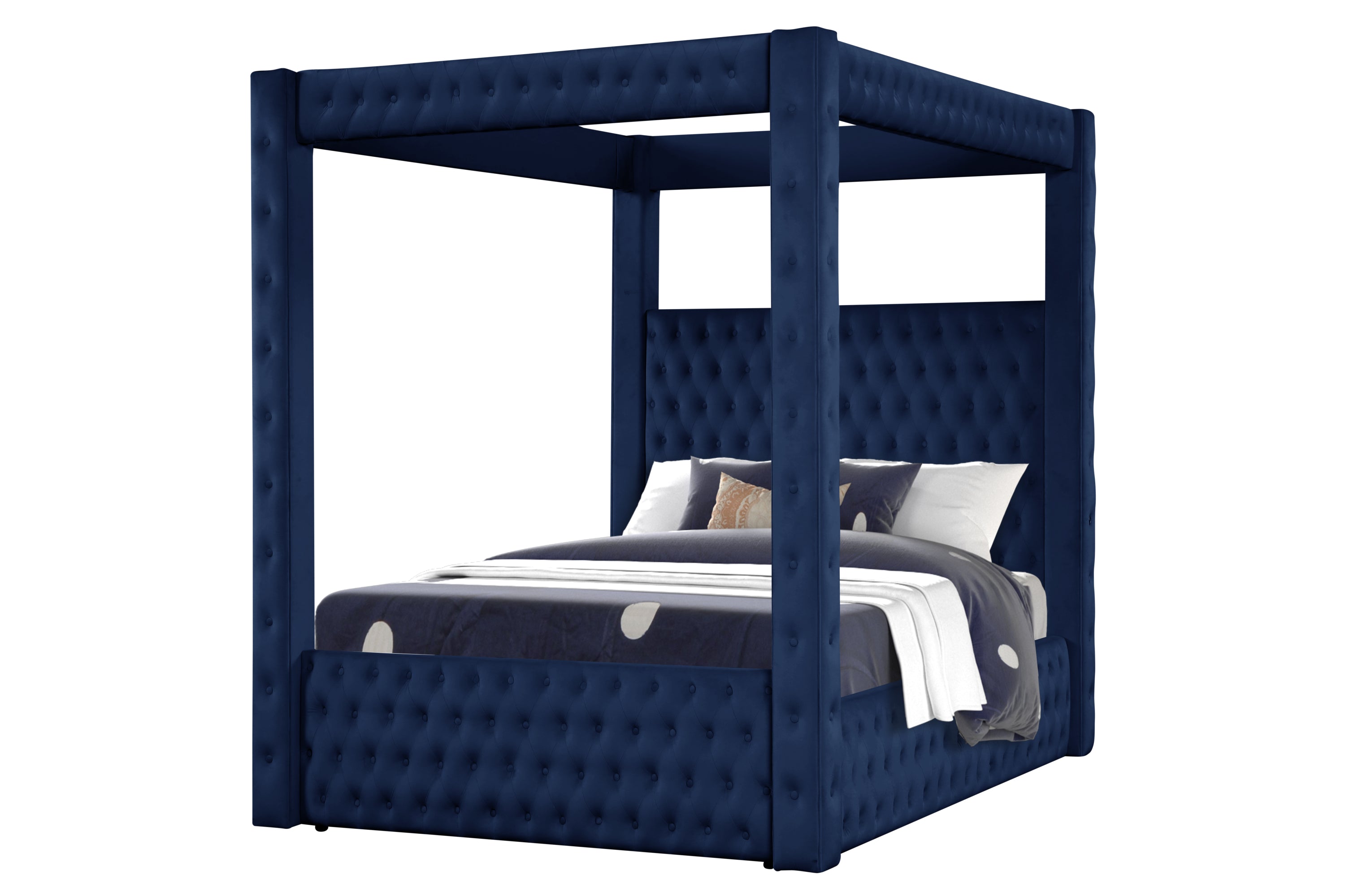 luxurious Four-Poster Full Bed Made with Wood in Navy