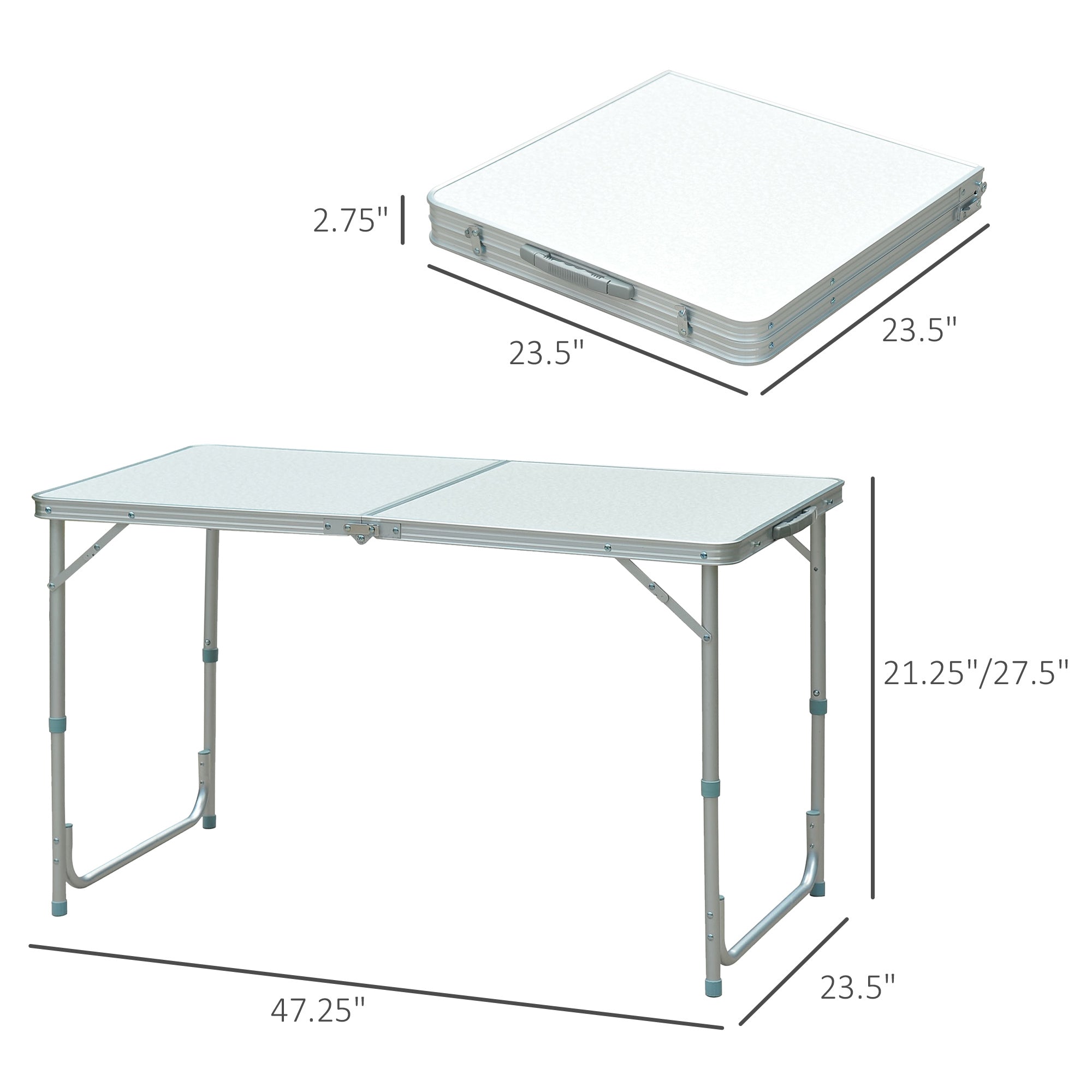 Outsunny 47" Folding Camping Table with Height Adjustability, Lightweight Portable Table with Carry Handle, Outdoor Folding Table Camping Accessories