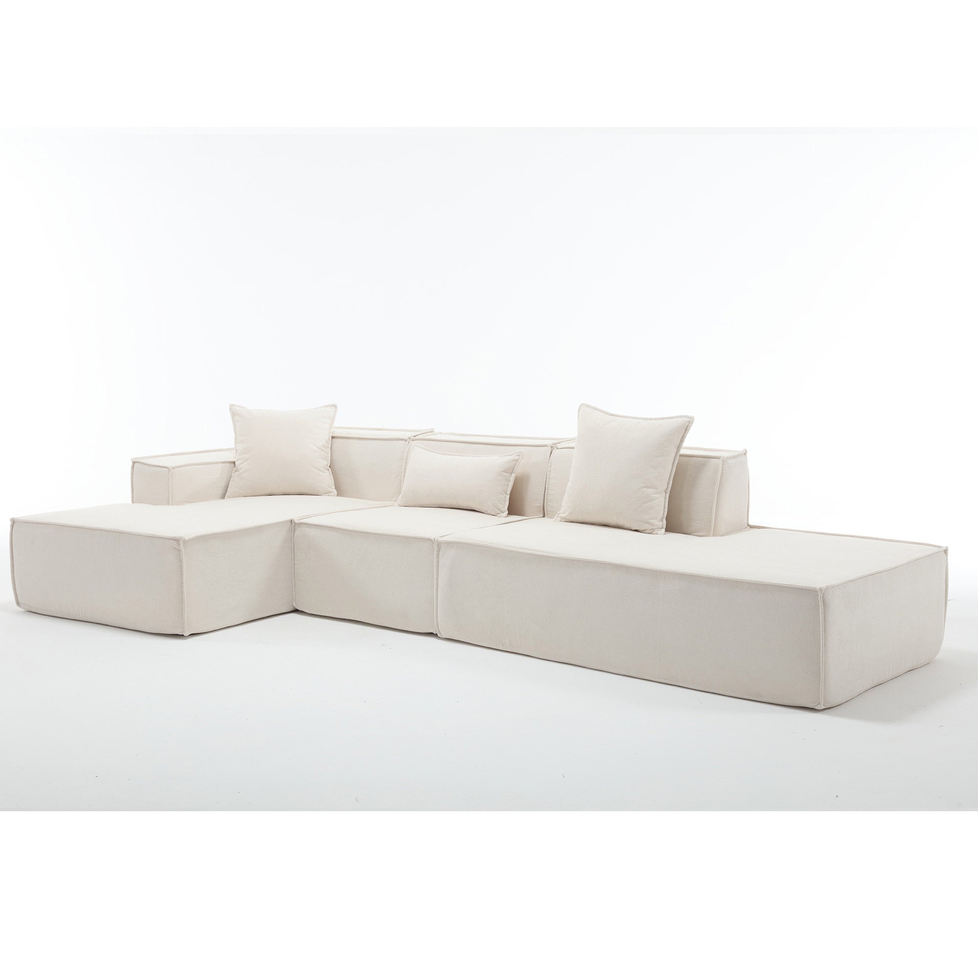 [VIDEO PROVIDED] Modular combination living room sofa set, modern minimalist sofa, free installation sofa, L-shaped, Italian minimalist tofu block sofa, Left-Hand Facing,Terrycloth fabric , Beige