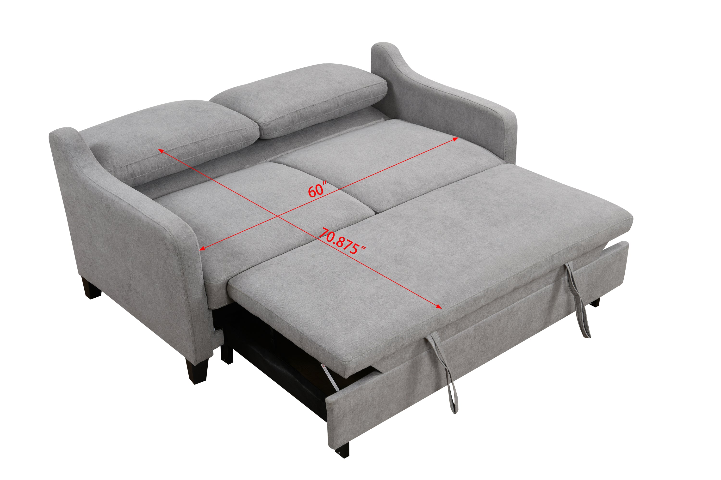 69"3 in 1 Convertible Queen Sleeper Sofa Bed, Modern Fabric Loveseat Futon Sofa Couch w/Pullout Bed, Small Love Seat Lounge Sofa w/Reclining Backrest, Furniture for Living Room, White Gray