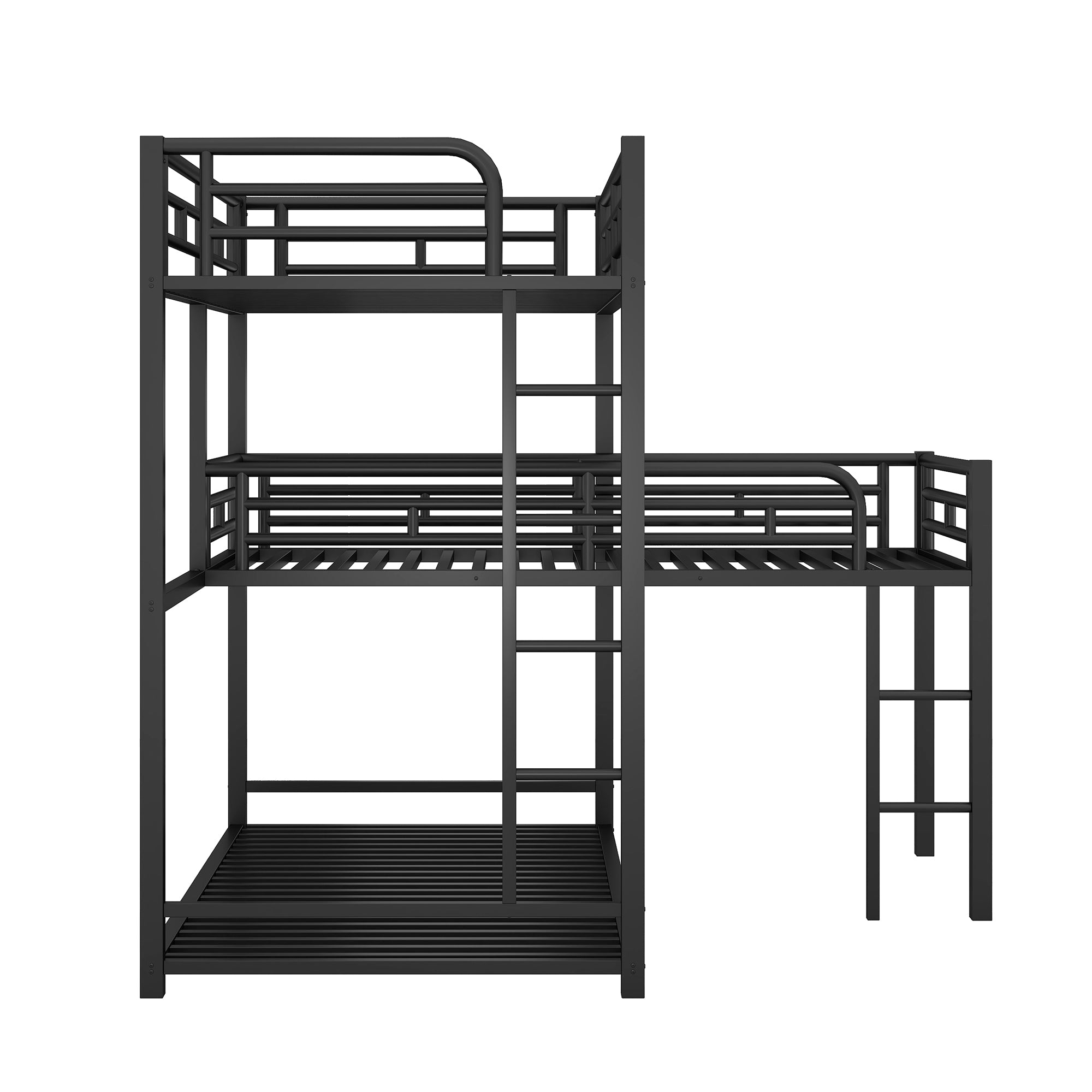 L-shaped Metal Triple Twin Size Bunk Bed, Black(OLD SKU:SM000605AAB)