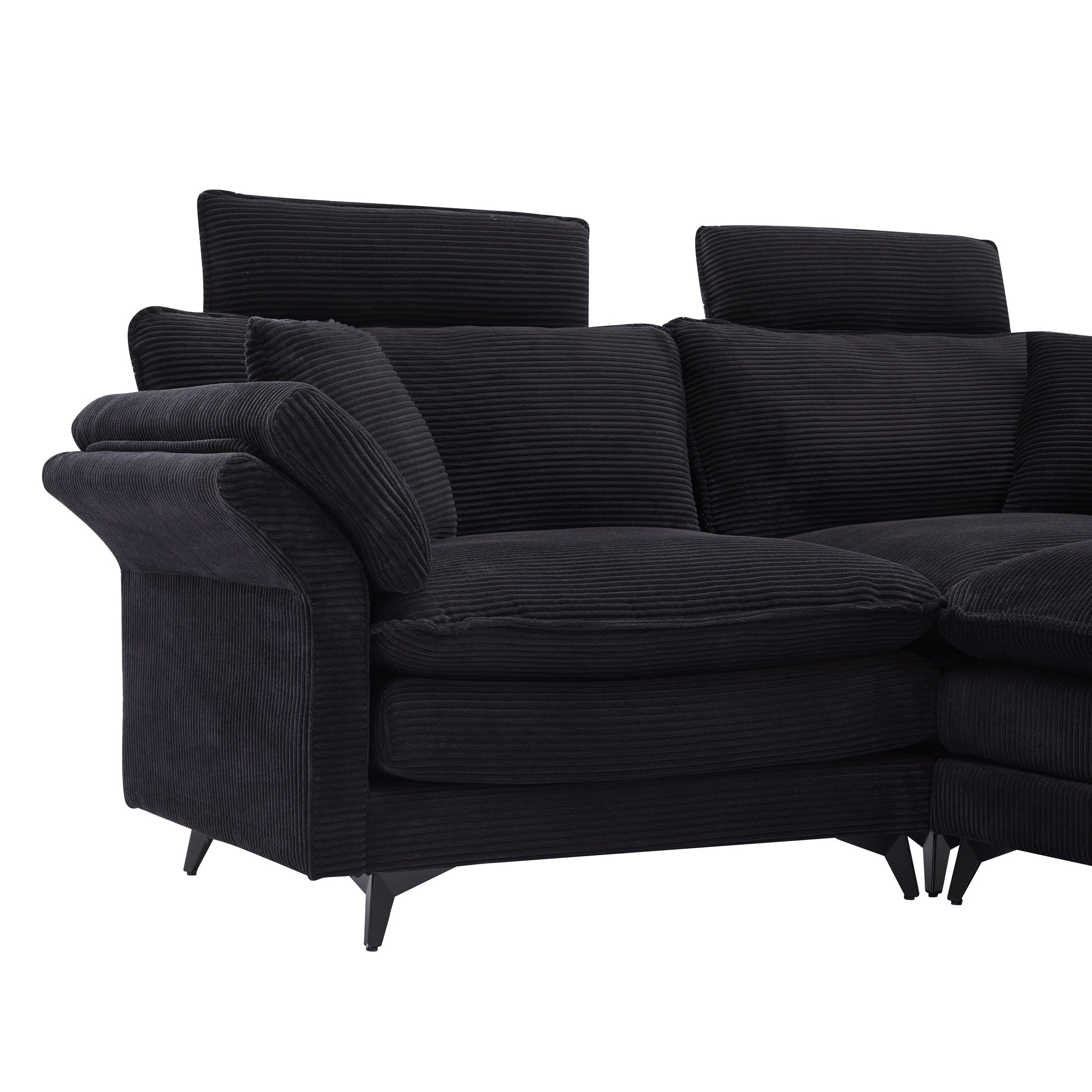 [New] Deep Seat Sectional Sofa, Comfortable Cloud Sofa with Ottomans, loveseat or 4-seater Sofa, 85.8''Modern Corduroy Upholstered Sectional Sofa for Living Room, Apartment, Studio, Office (Black).