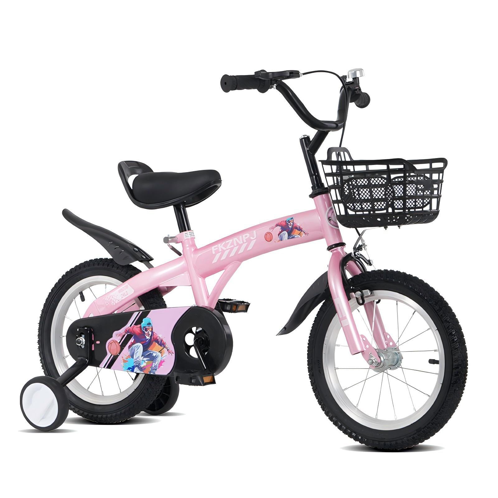 FKZNPJ 16 inch sporty kids bike with training wheels and stand Adjustable saddle Suitable for boys and girls aged 4-8 years tall Height 41-46 inches Available in a variety of colors