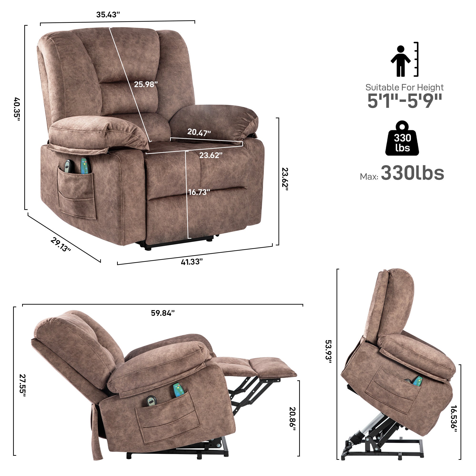 Power Lift Recliner Chair Sofa for Elderly with Massage