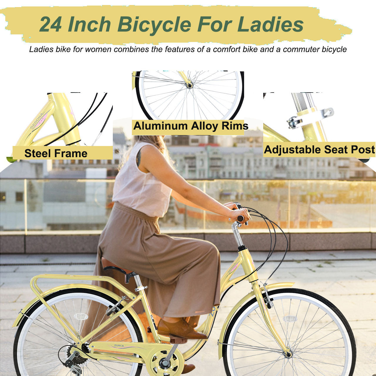 7 Speed, Steel Frame, Multiple Colors 24 Inch Ladies Bicycle