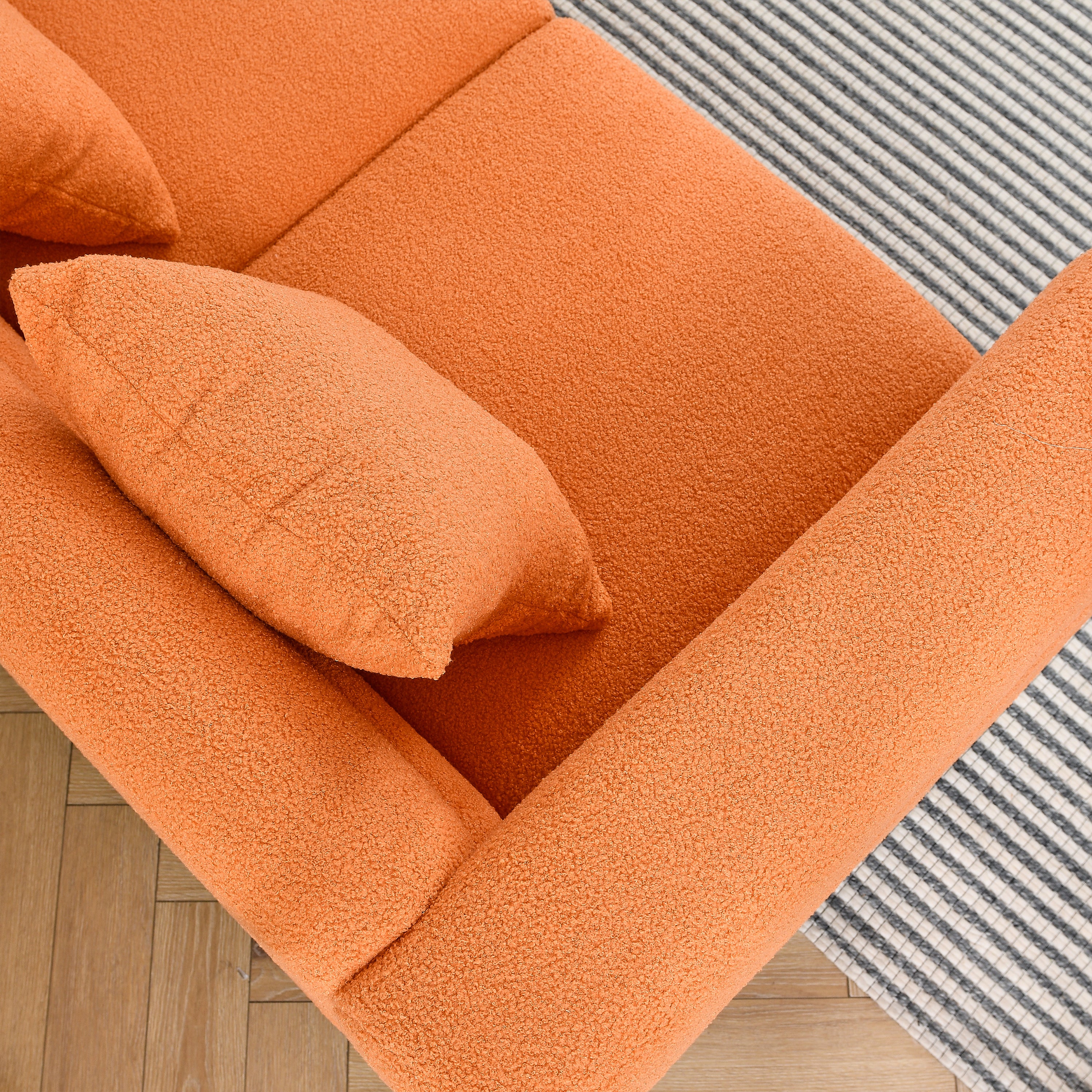 60Inch Oversized 2 Seater Sectional Sofa, Living Room Comfort Fabric Sectional Sofa-Deep Seating Sectional Sofa, Soft Sitting with 2 Pillows for Living Room,Bedroom,Office,Orange teddy(W834S00031)