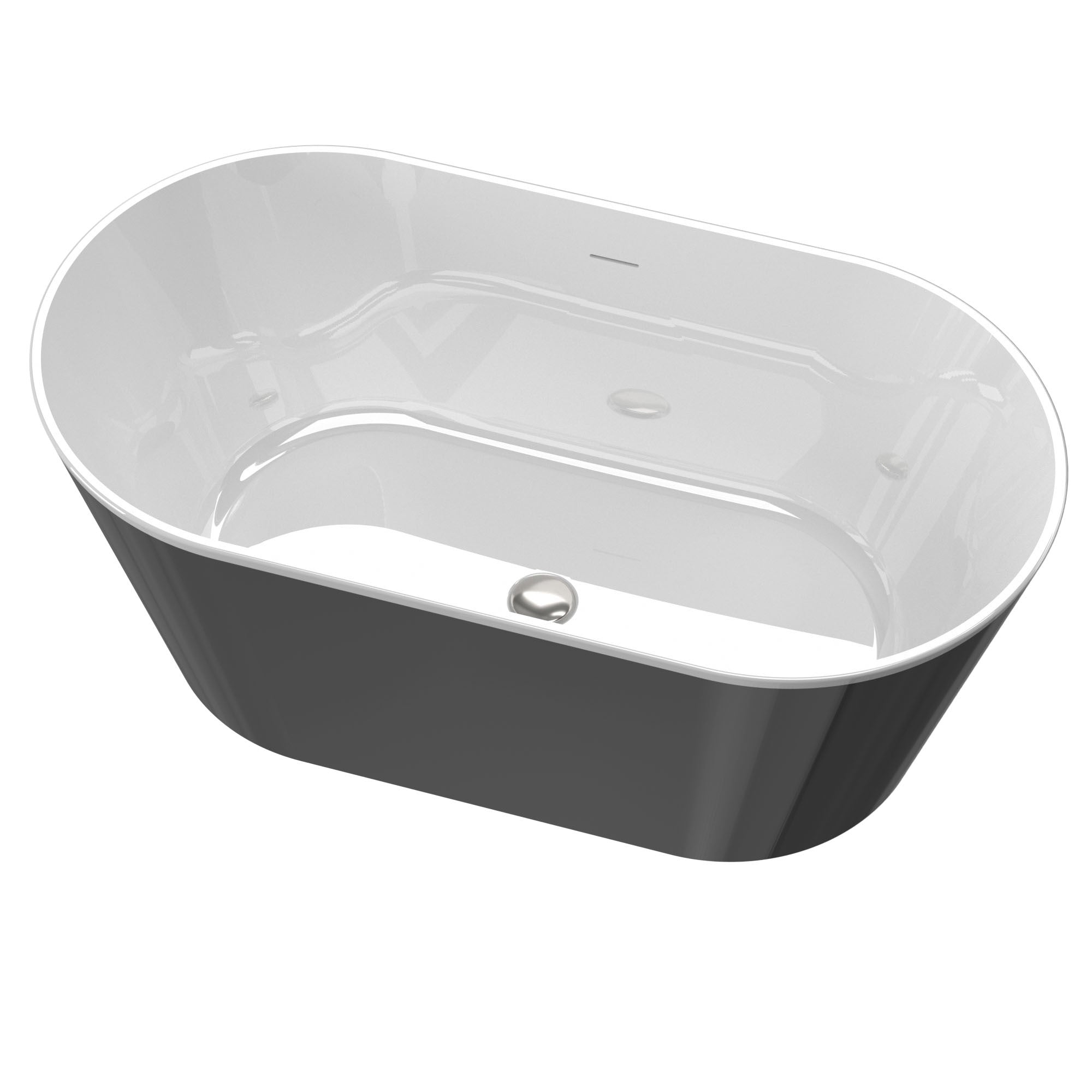 60" Black Acrylic Freestanding Soaking Bathtub