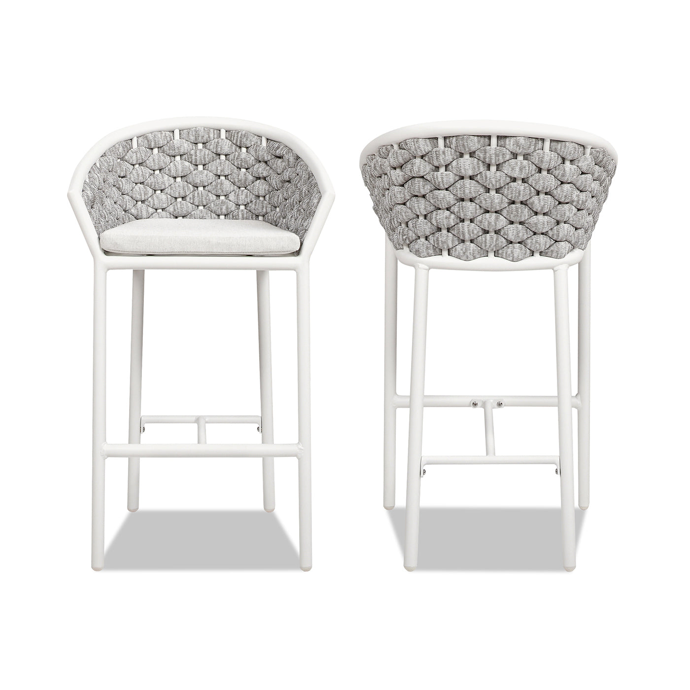 Rowan 27.5" Rope Barrel Low Back Patio Counter Stool, Set of 2, Optic White Acrylic