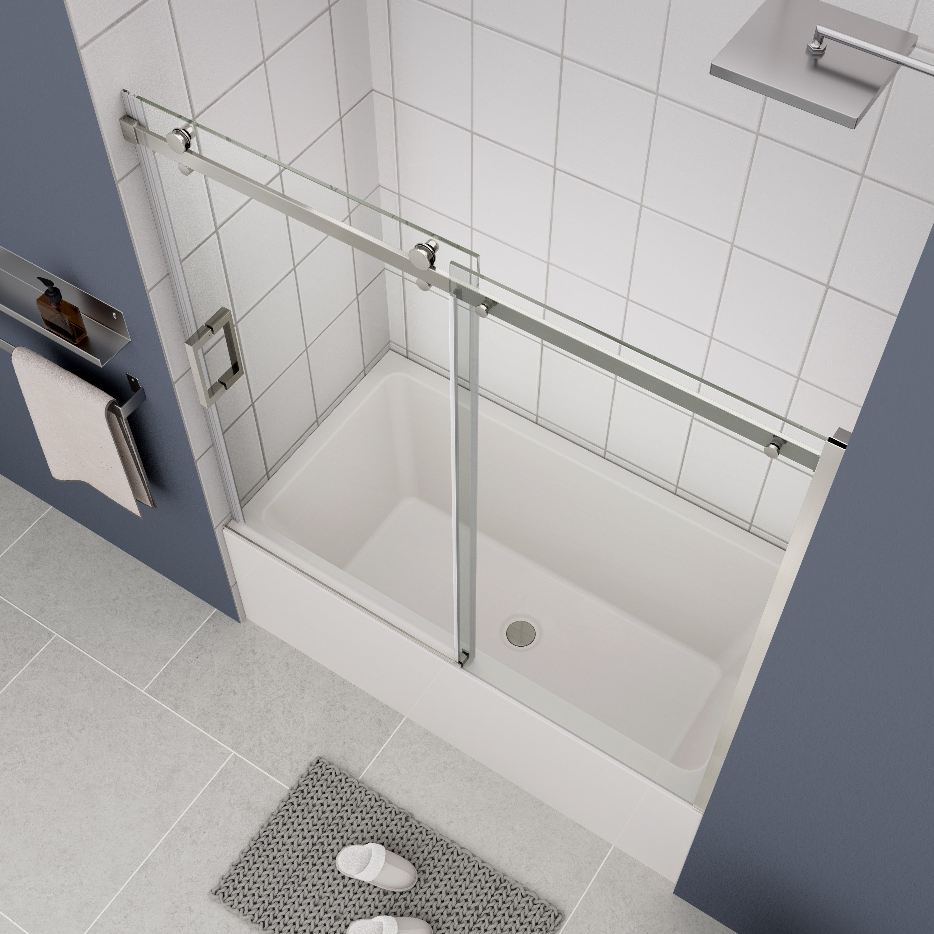 60"W x 58"H Bathtub shower door, sliding door, with 5/16" tempered glass and Polished finish 6058