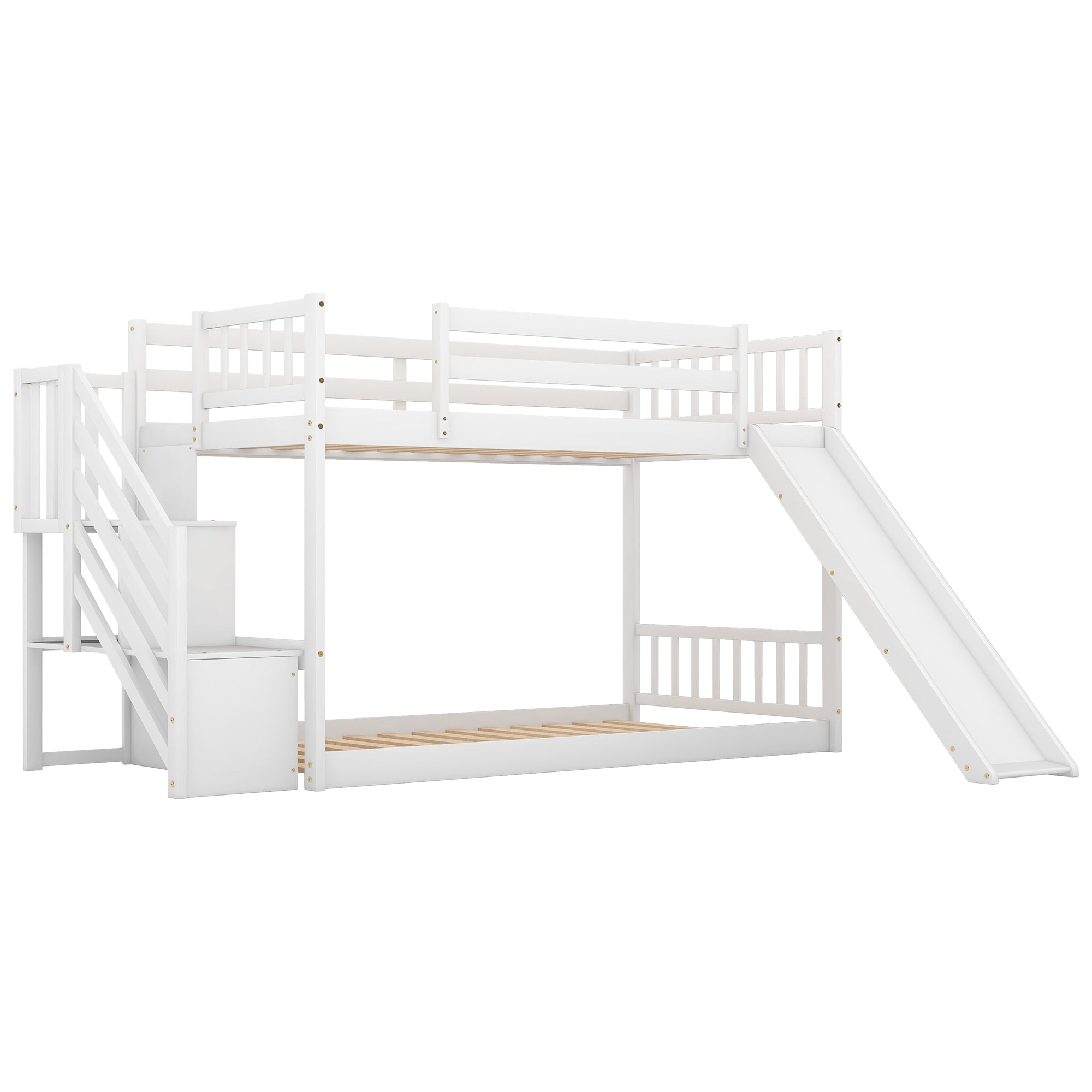 Twin over Twin Bunk Bed with Convertible Slide and Stairway, White