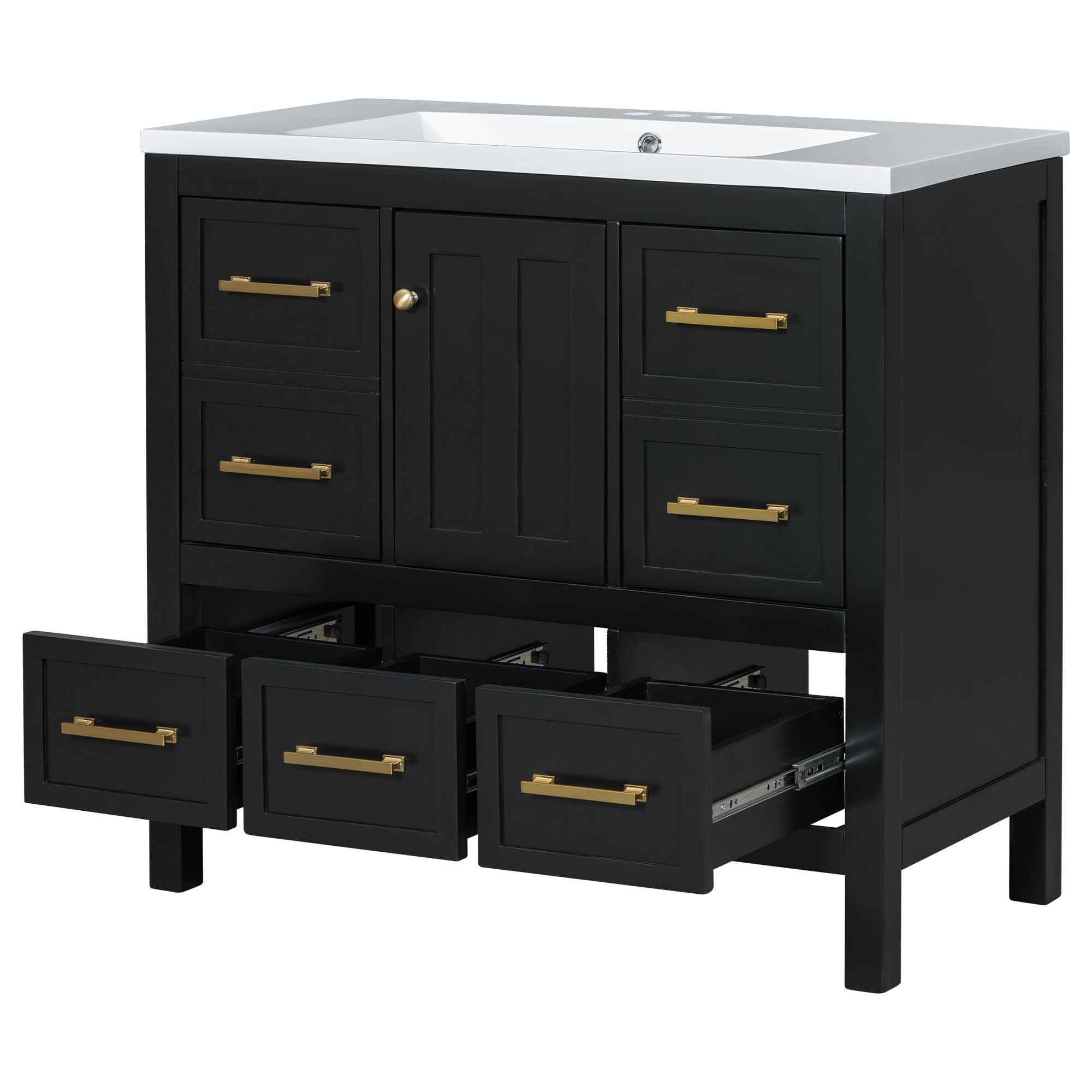 36'' Bathroom Vanity with Resin Sink Combo, Solid Wood Frame Bathroom Storage Cabinet, Freestanding Vanity Set with 5 Drawers& Soft Closing Doors (Same as N710S136002B )