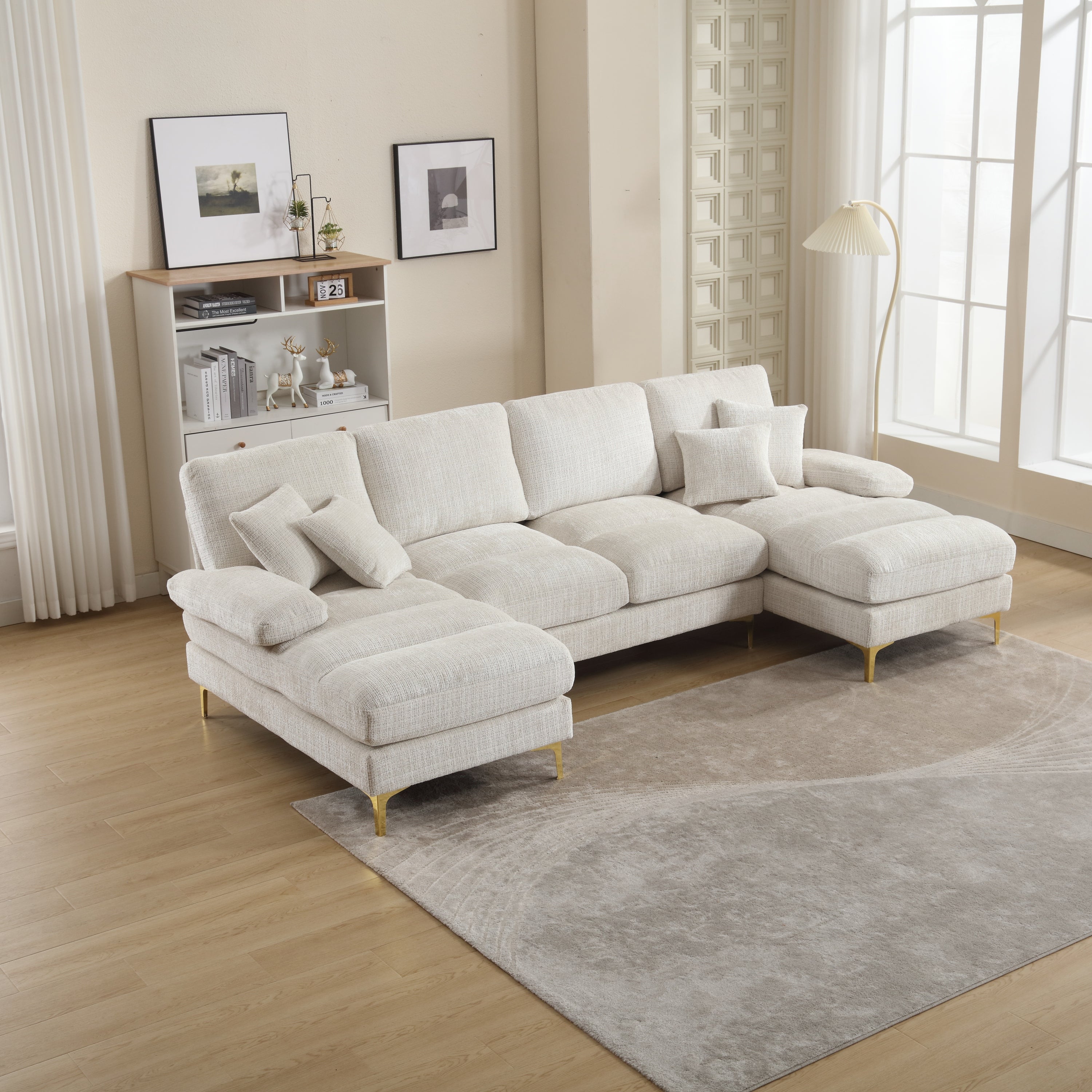 UNITED Modern Large chenille Fabric U-Shape Sectional Sofa