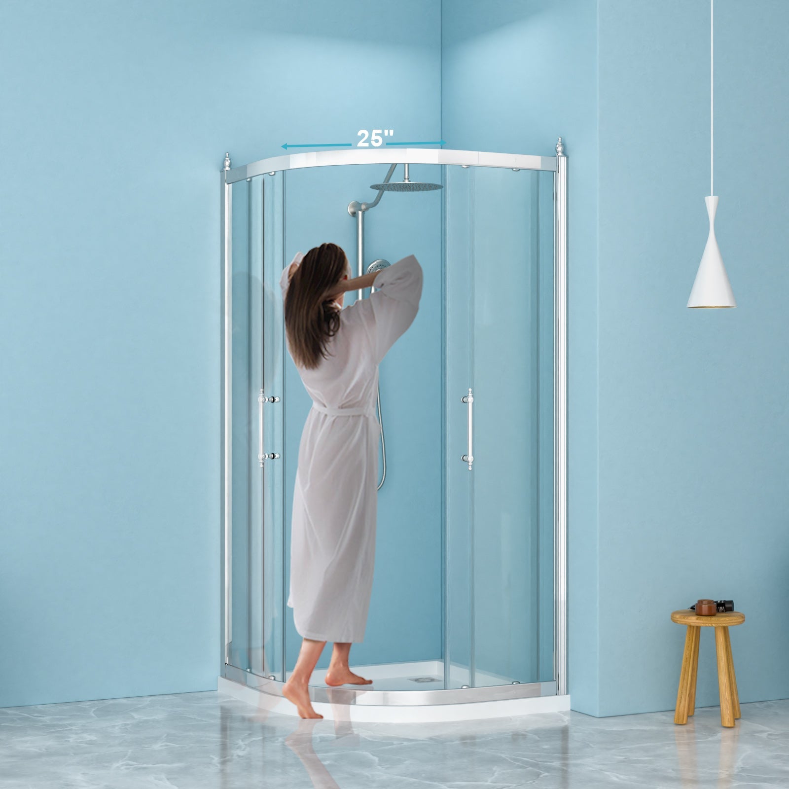 36 x 75 in chrome framed tub shower enclosure installed view