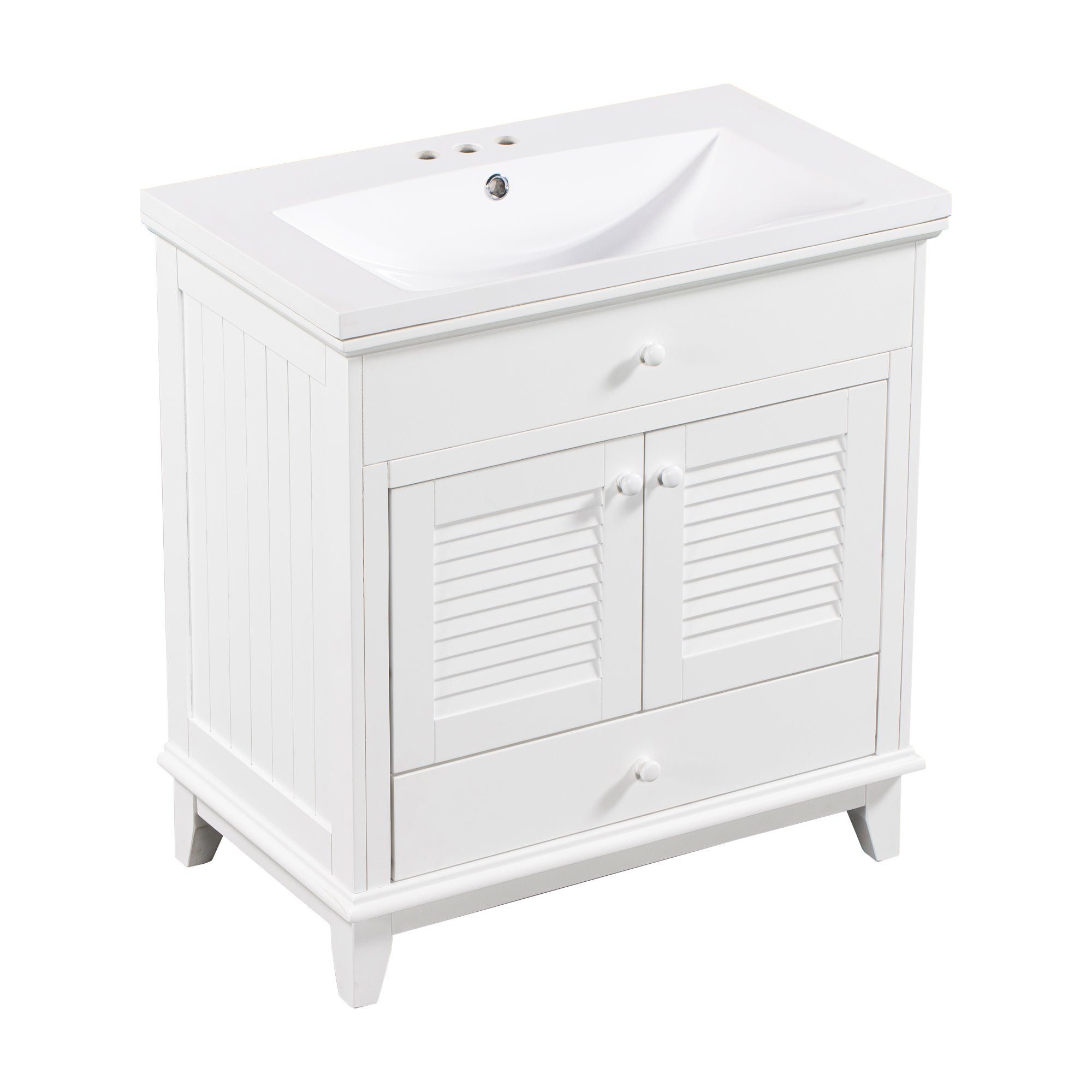 30" Bathroom Vanity with Sink, Bathroom Cabinet with Two Doors and One Drawer, White (OLD SKU: JL000005AAK)