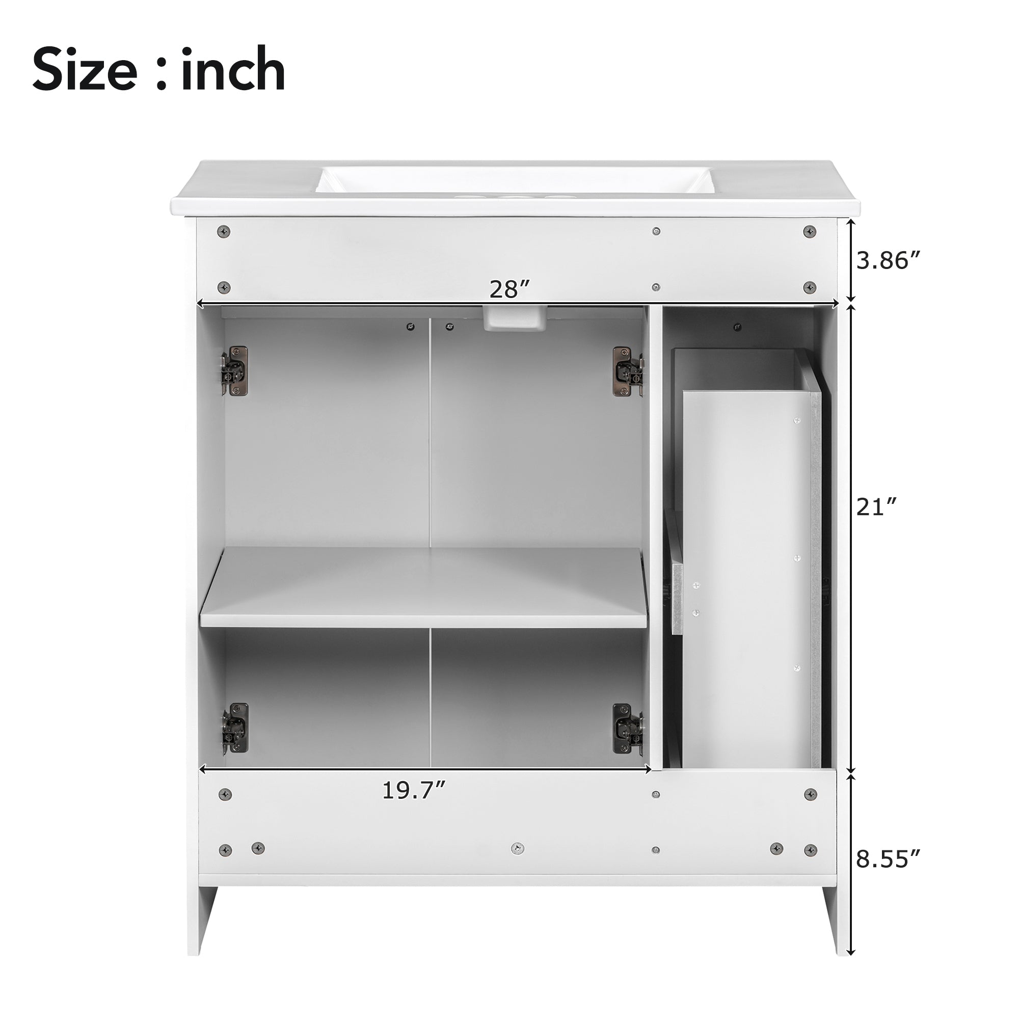 30-Inch White Bathroom Vanity with Ceramic Sink Combo, Abundant Storage Cabinet - 2 Soft close Doors and Double-tier Deep Drawer