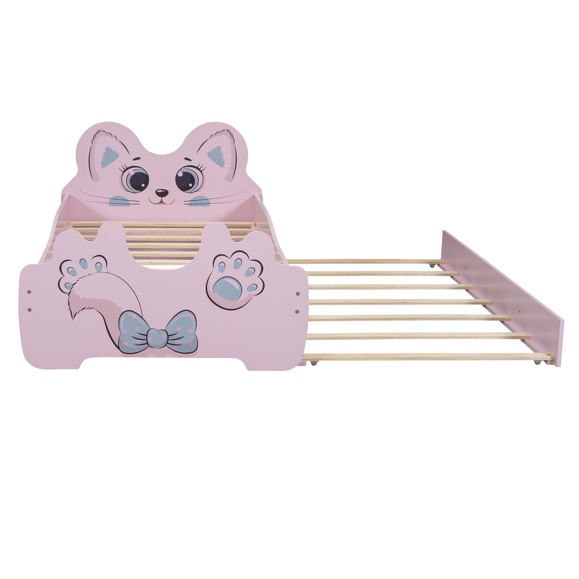 Cartoon Twin Size Platform Bed with Trundle, Pink