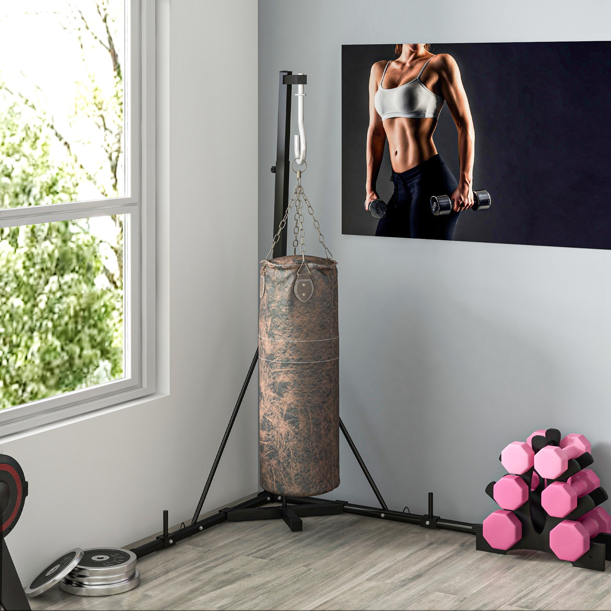 Soozier Foldable Punch Bag Stand, Height Adjustable Heavy Bag Stand with Weighted Base, Free Standing for Home Gym, Stand Only