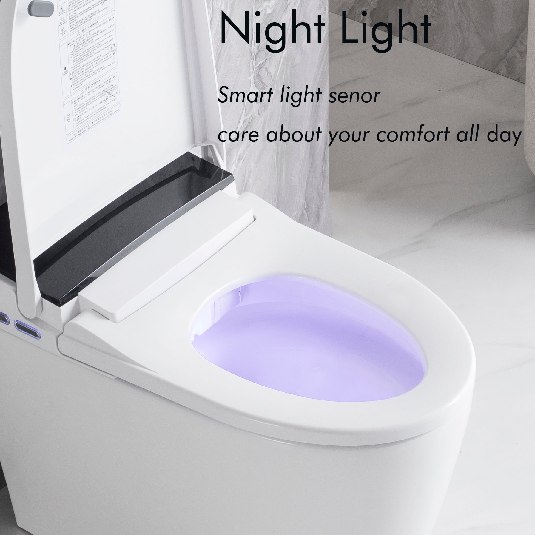 Elongated Smart Toilet with Elongated Heated Bidet Seat, Intelligent Toilet with Bidet Built-in, Feet Sensor,Auto Open/Close Seat, Off Seating AUTO Flush, Night Light, Warm Water & Dryer,White