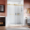 Frameless Sliding Shower Glass Door 56-60"W x 76"H,3/8"(10mm) Thick Clear Tempered Glass,Heavy Duty Stainless Steel Hardwares,Brushed Gold