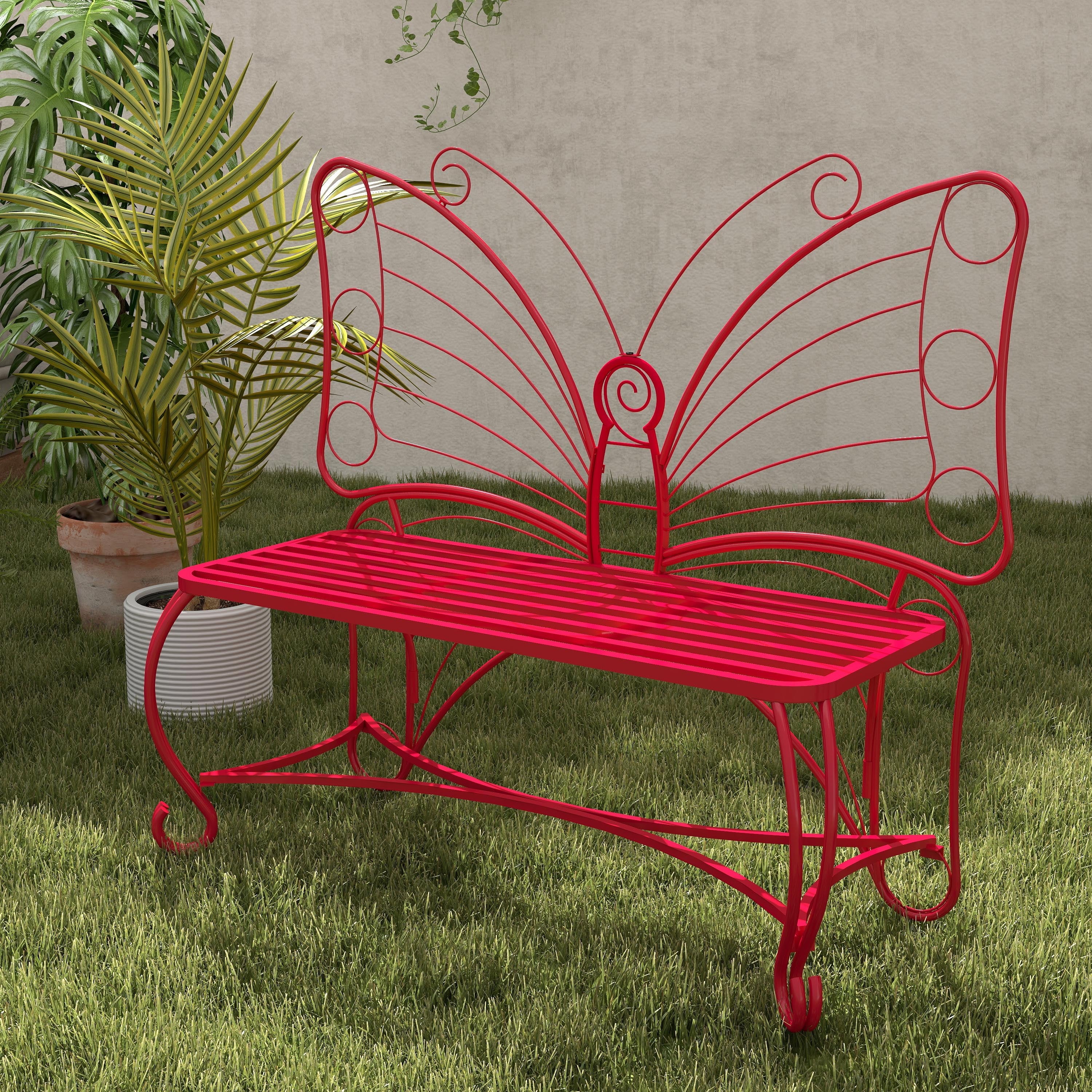 Butterfly Cast Metal Garden Bench, Outdoor Bench Patio Seat, Park Bench Outdoor Seating for Garden, Yard, Park, Entryway