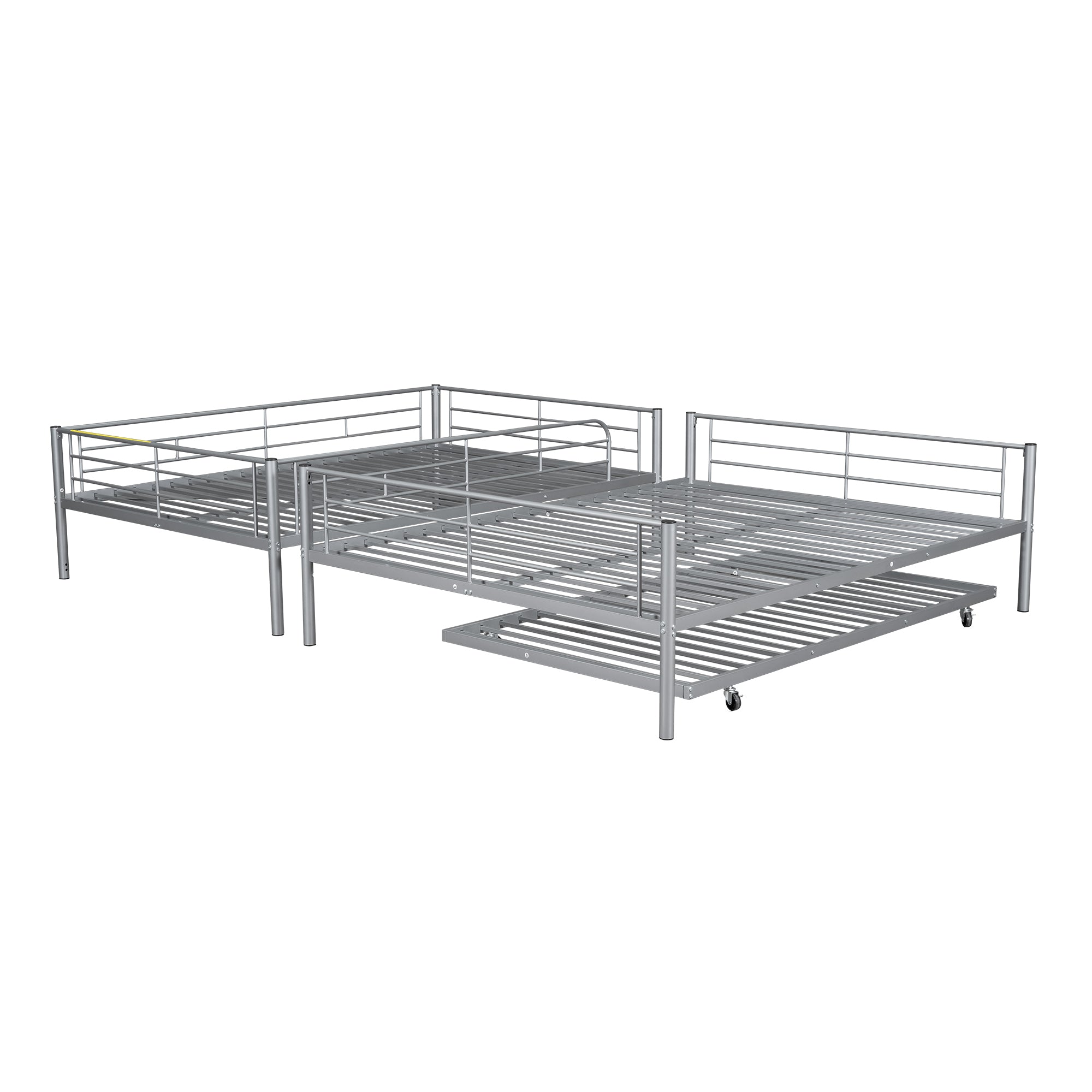 Full XL Over Queen Metal Bunk Bed with Trundle, Silver