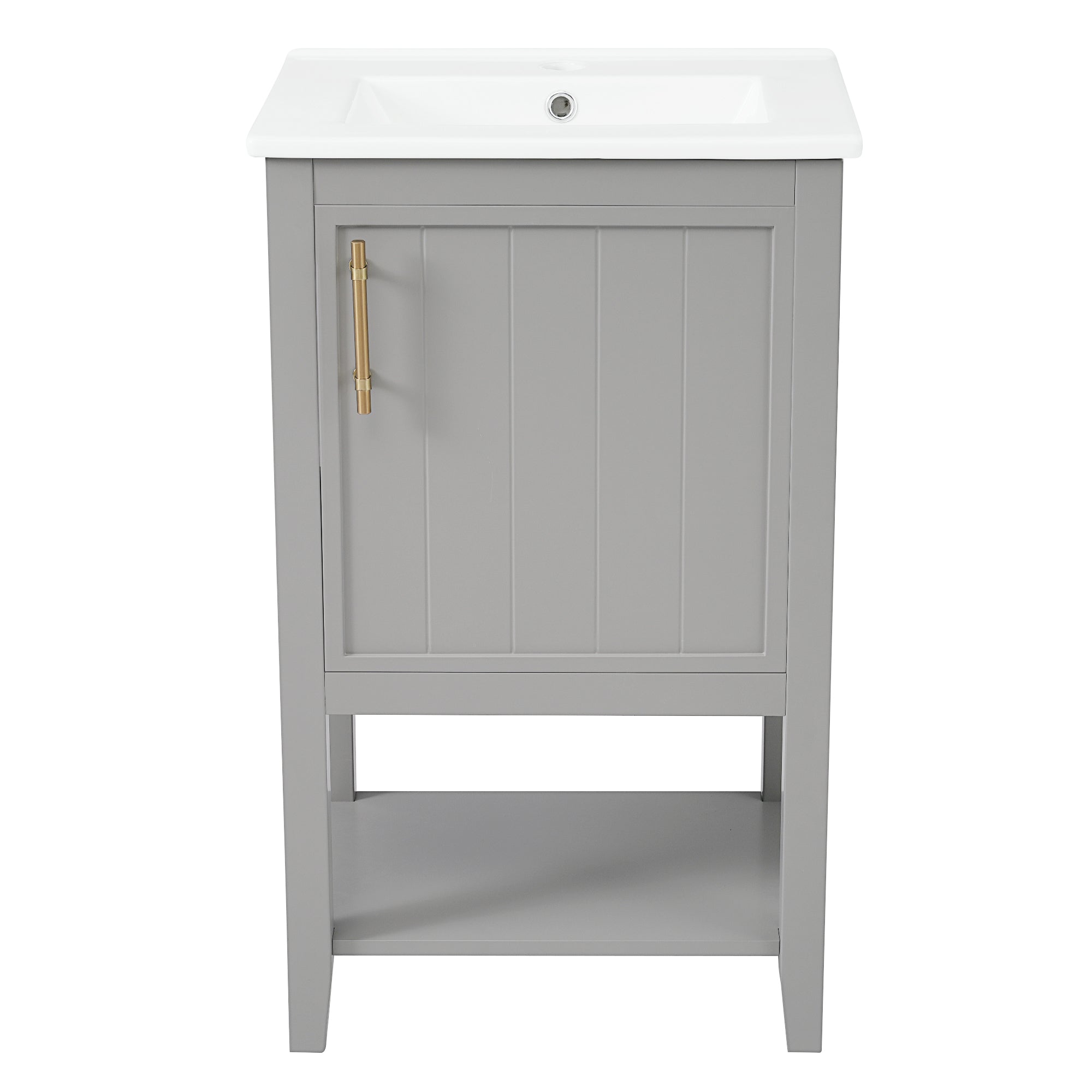 20" Bathroom Vanity with Sink, Bathroom Cabinet with Soft Closing Door, Storage Rack and Open Shelf, Grey