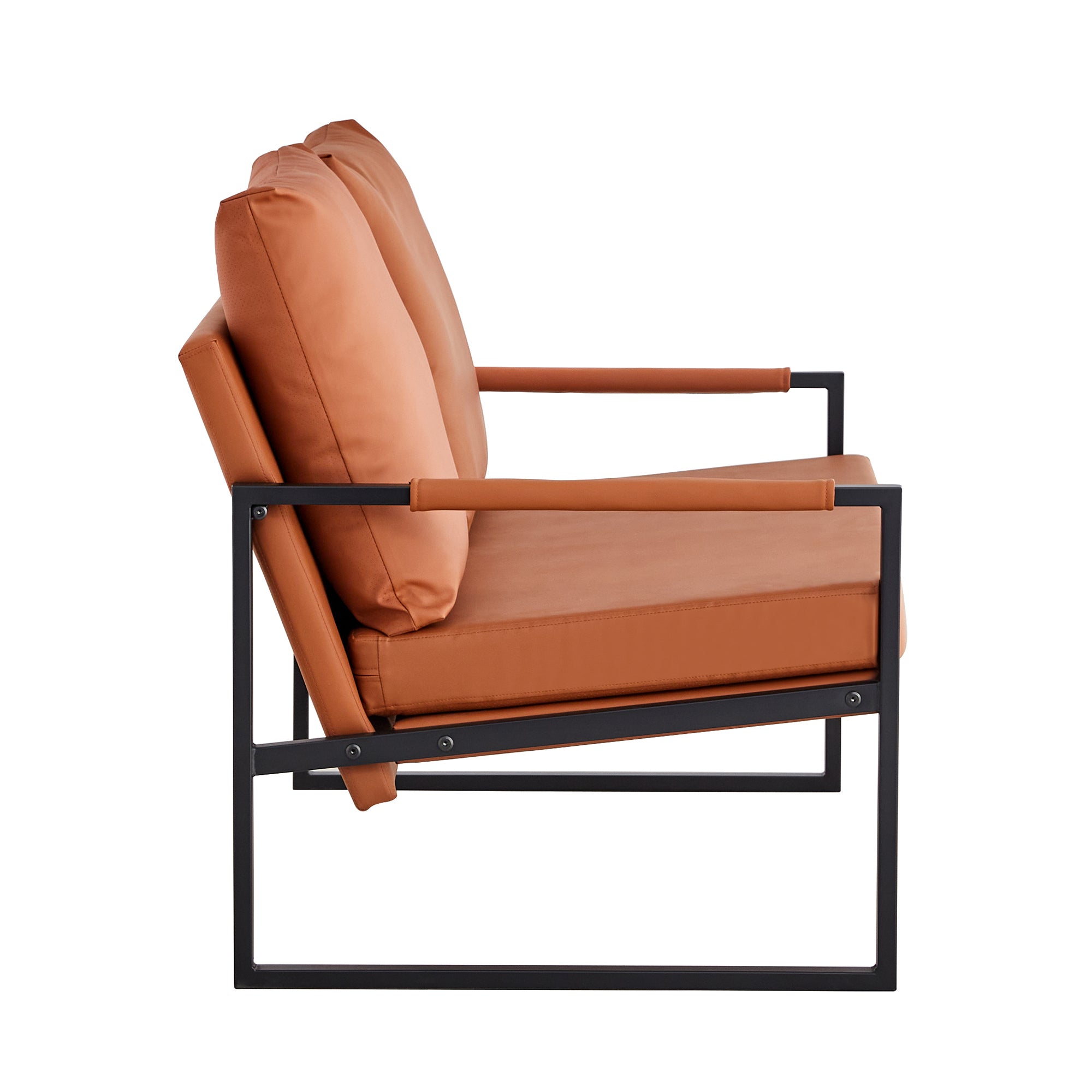 Modern Two-Seater Sofa Chair with 2 Pillows - PU Leather, High-Density Foam, Black Coated Metal Frame.Brown  SF-D008