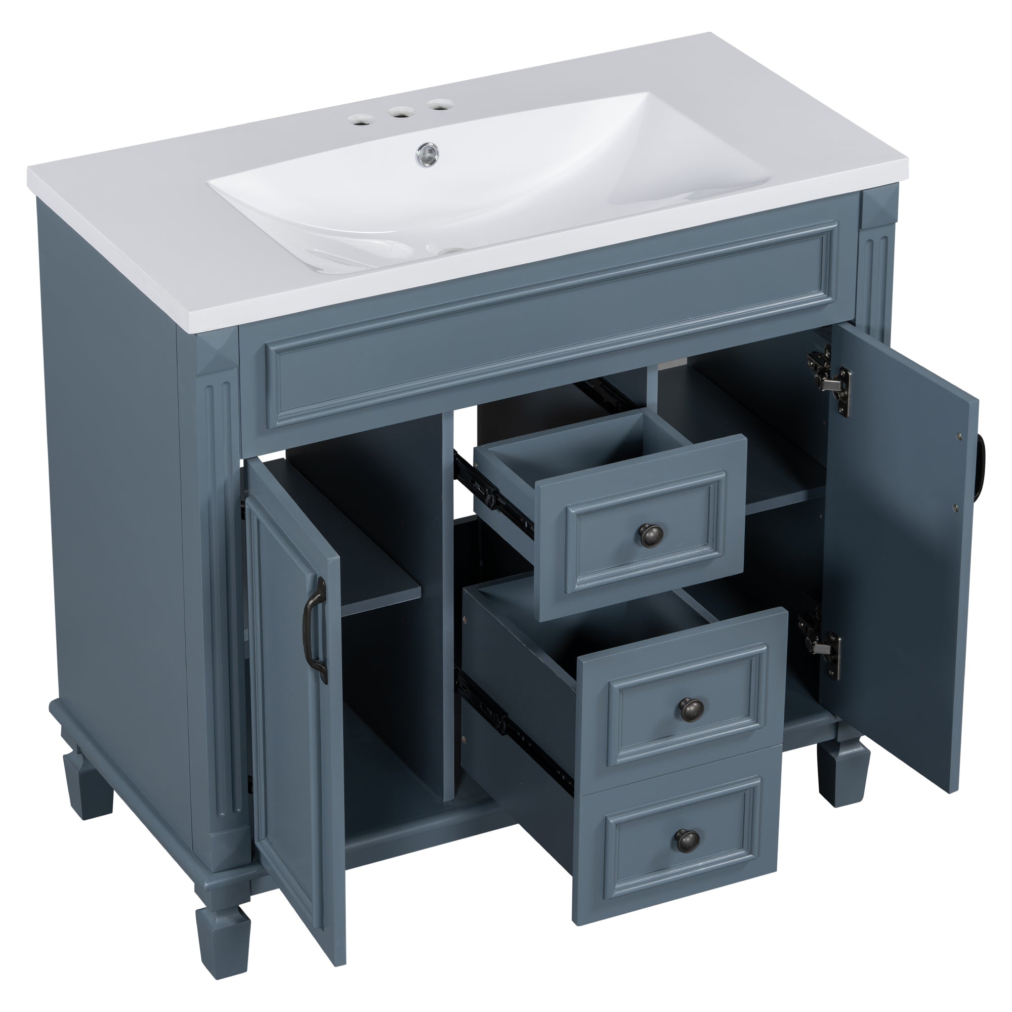 36'' Bathroom Vanity with Top Sink, Modern Bathroom Storage Cabinet with 2 Soft Closing Doors and 2 Drawers, Single Sink Bathroom Vanity