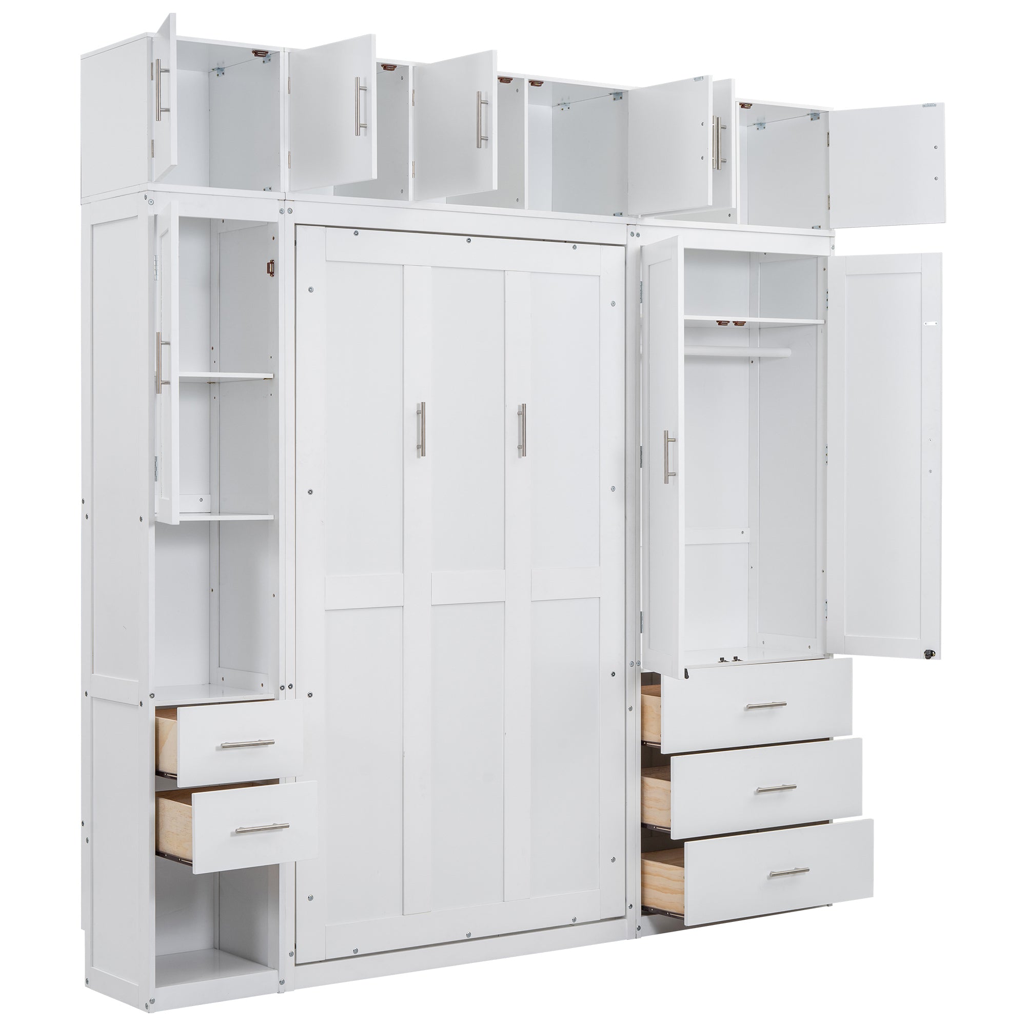 Twin Size Murphy Bed with Lockers and Wardrobes, With installation video, White