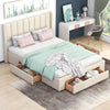 Queen Size Upholstered Platform Bed with One Large Drawer in the Footboard and Drawer on Each Side,Beige