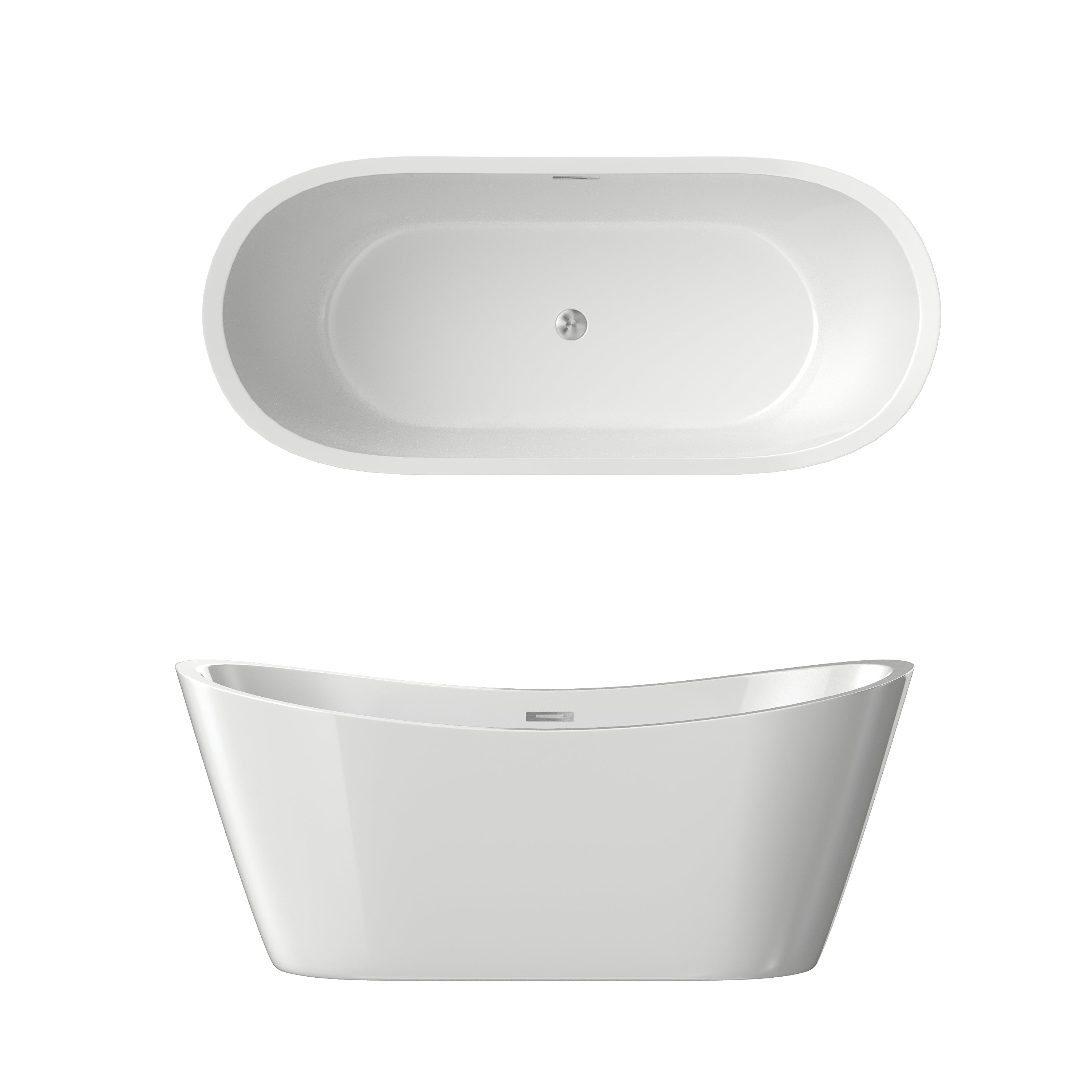 67" Acrylic Freestanding Bathtub-Acrylic Soaking Tubs, White Bathtub, Oval Shape  Freestanding Bathtub With Chrome Overflow and Pop Up Drain