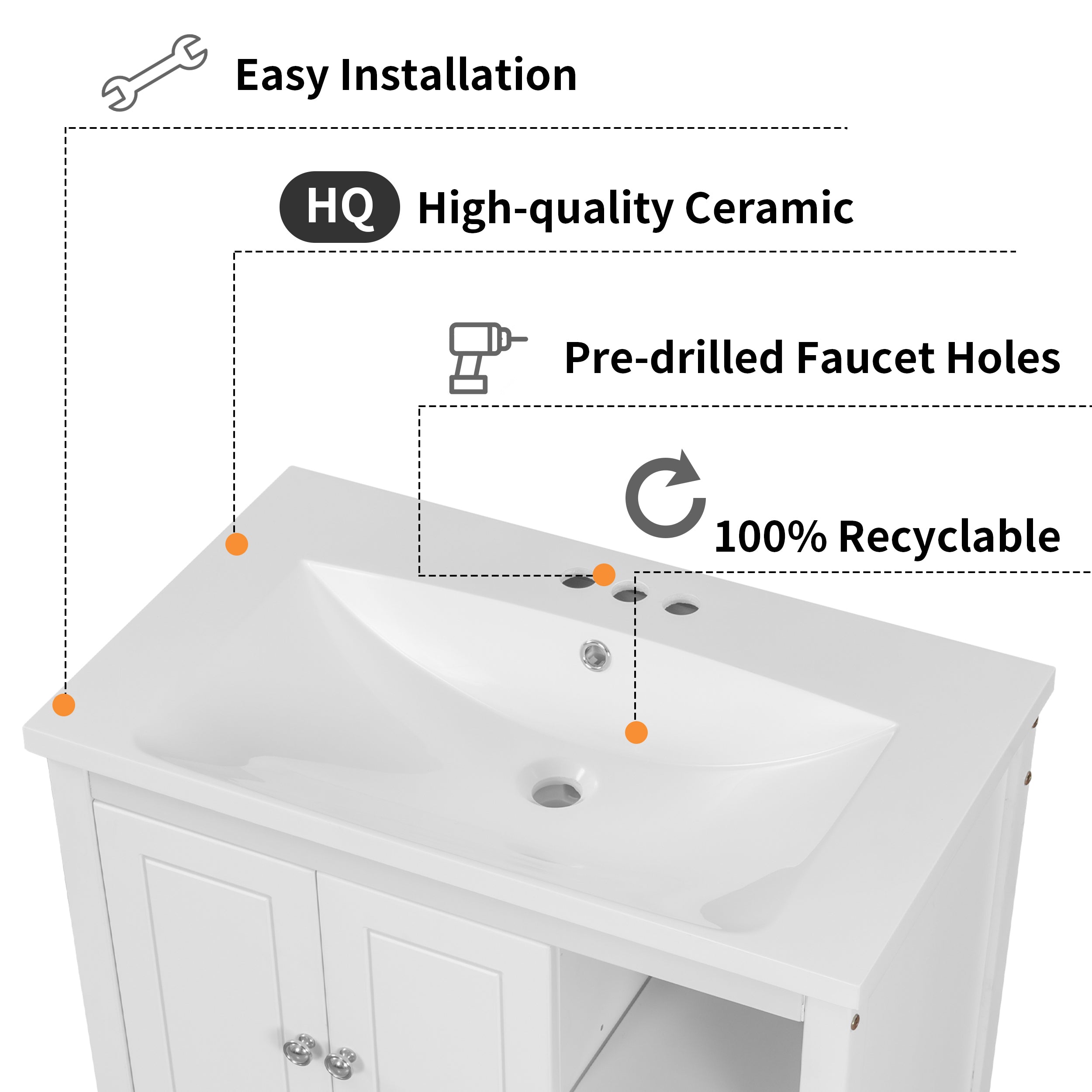 [VIDEO] 30" Bathroom Vanity with Sink, Bathroom Storage Cabinet with Doors and Drawers, Solid Wood Frame, Ceramic Sink, White