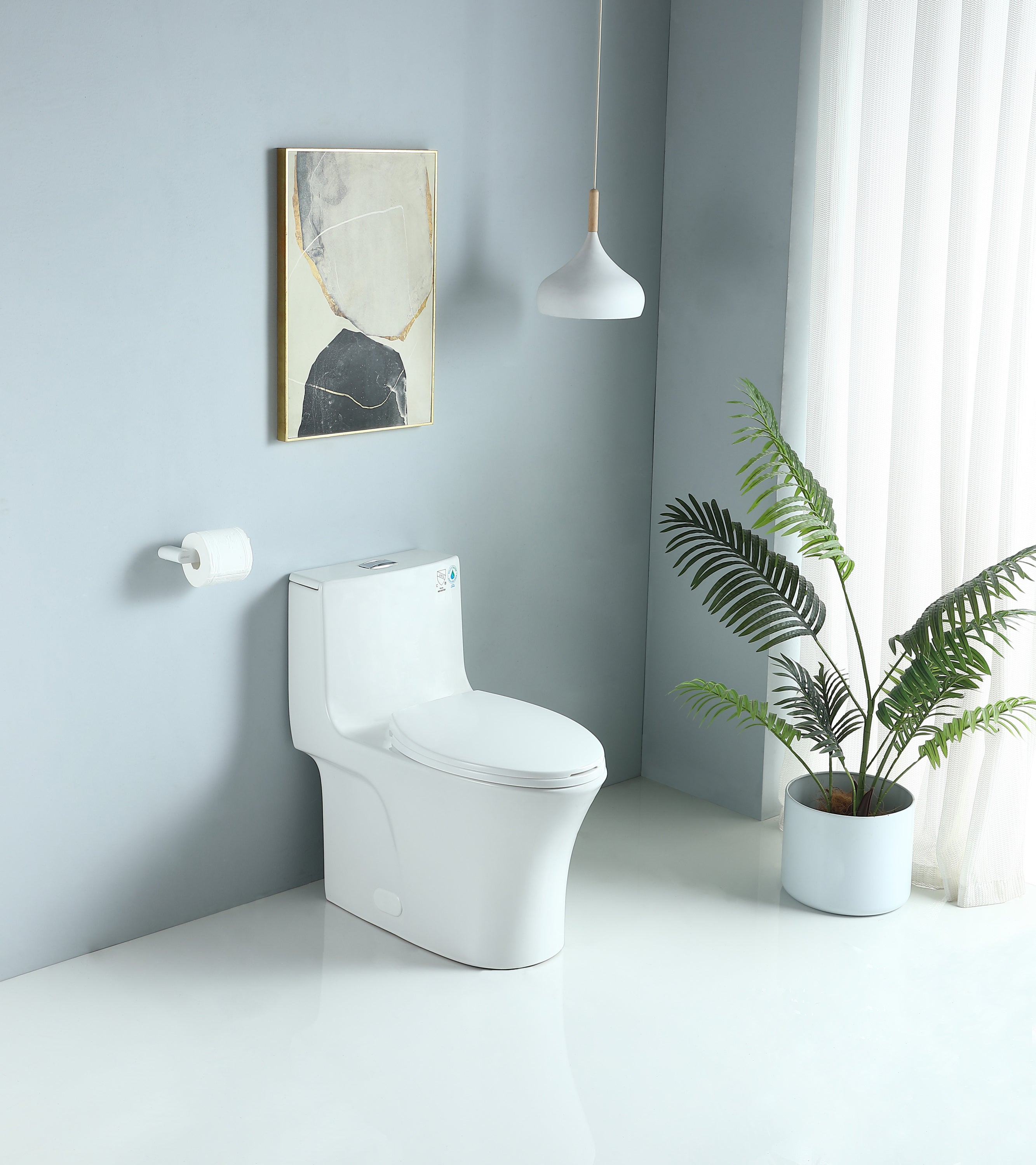 1.1/1.60 GPF Dual-Flush One Piece Toilet, Water-Saving Elongated Comfort Height Floor Mounted, Soft Closing Seat, 1000 Gram Map Flushing Score Toilet, Glossy White 23T02-GW